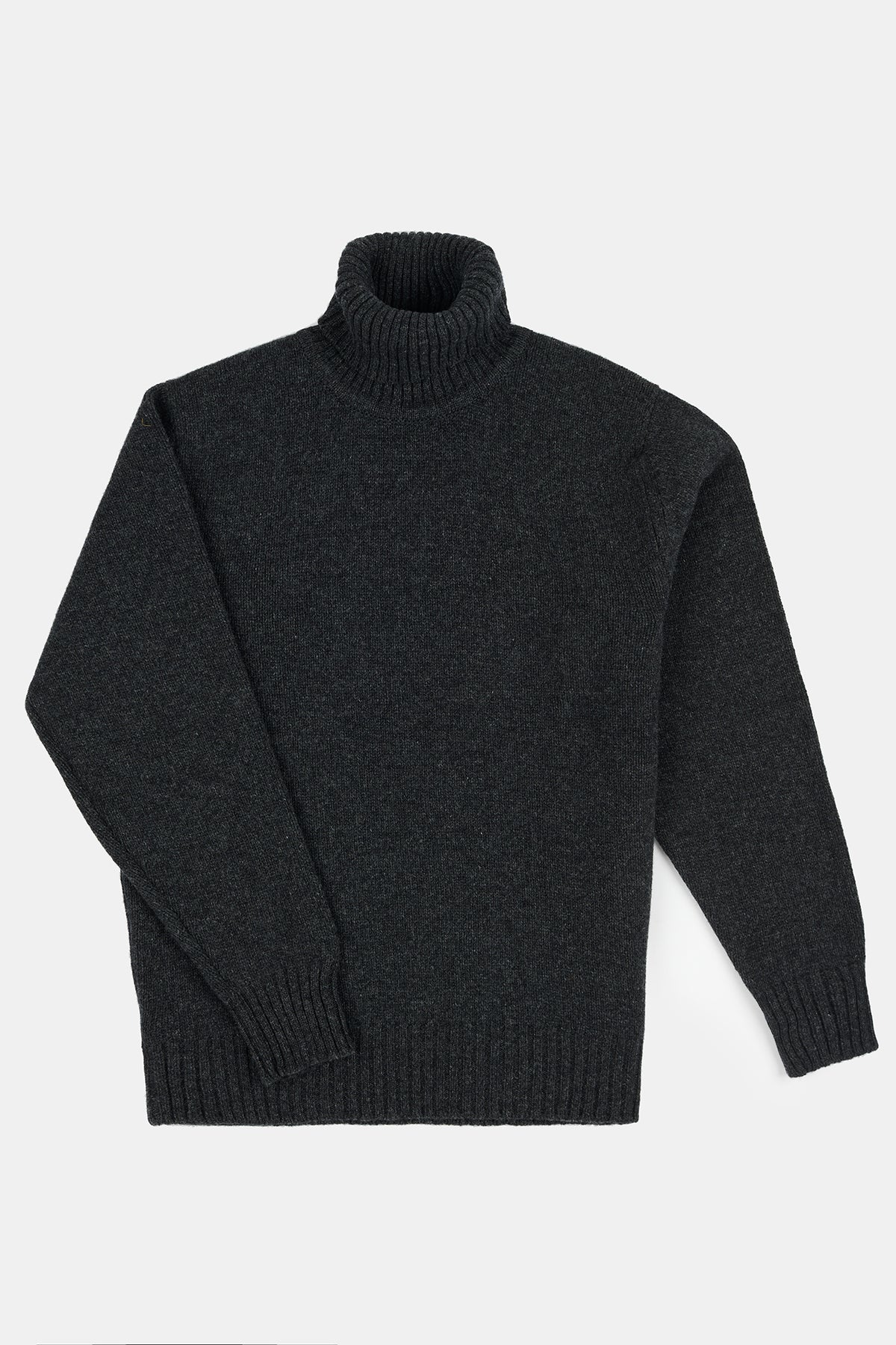 
            Flatlay product image of men&#39;s lambswool roll neck in charcoal