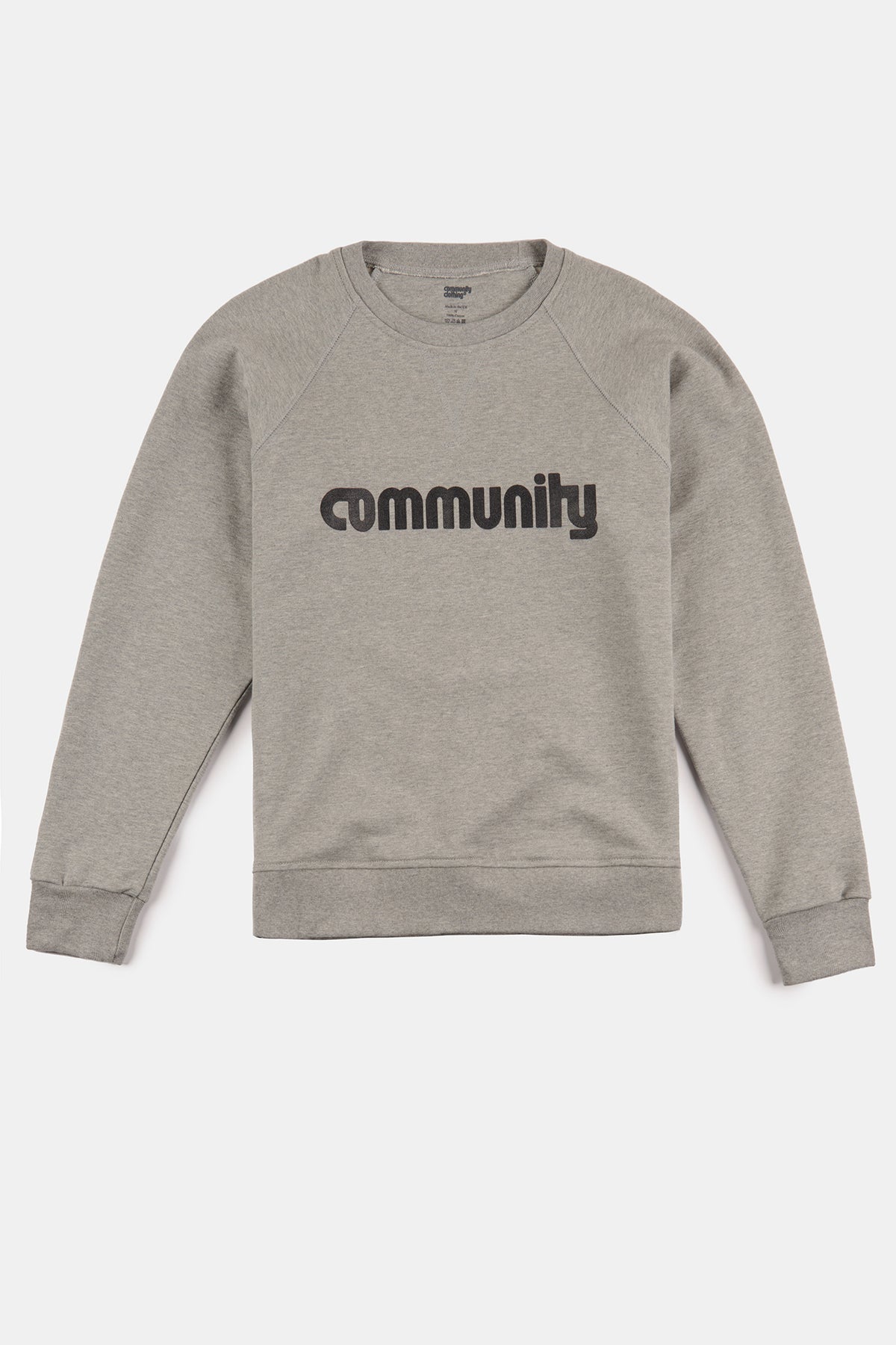 Flatlay product shot of men's logo raglan sweatshirt in grey marl