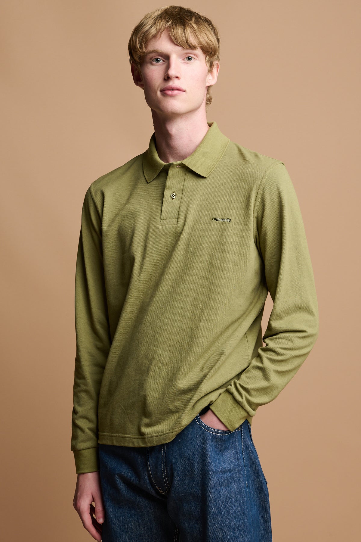 Men's Long Sleeve Polo Shirt - Light Olive