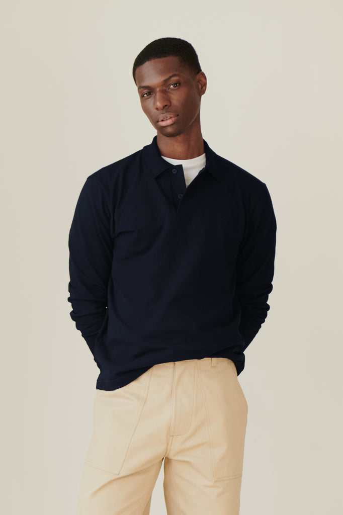Men's Long Sleeve Polo Shirt Navy Community Clothing