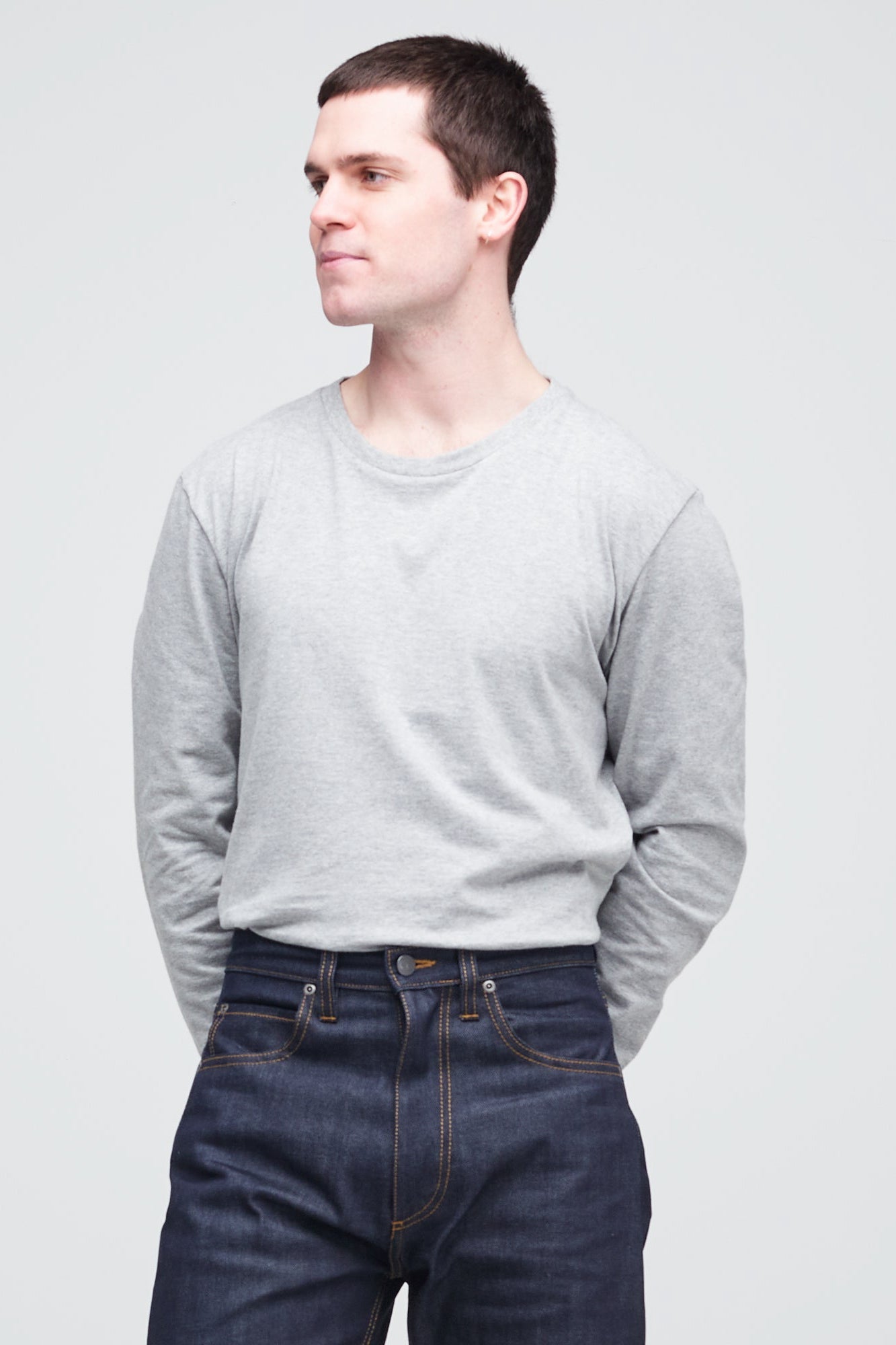 Men's Long Sleeve T Shirt - Grey Marl - Community Clothing