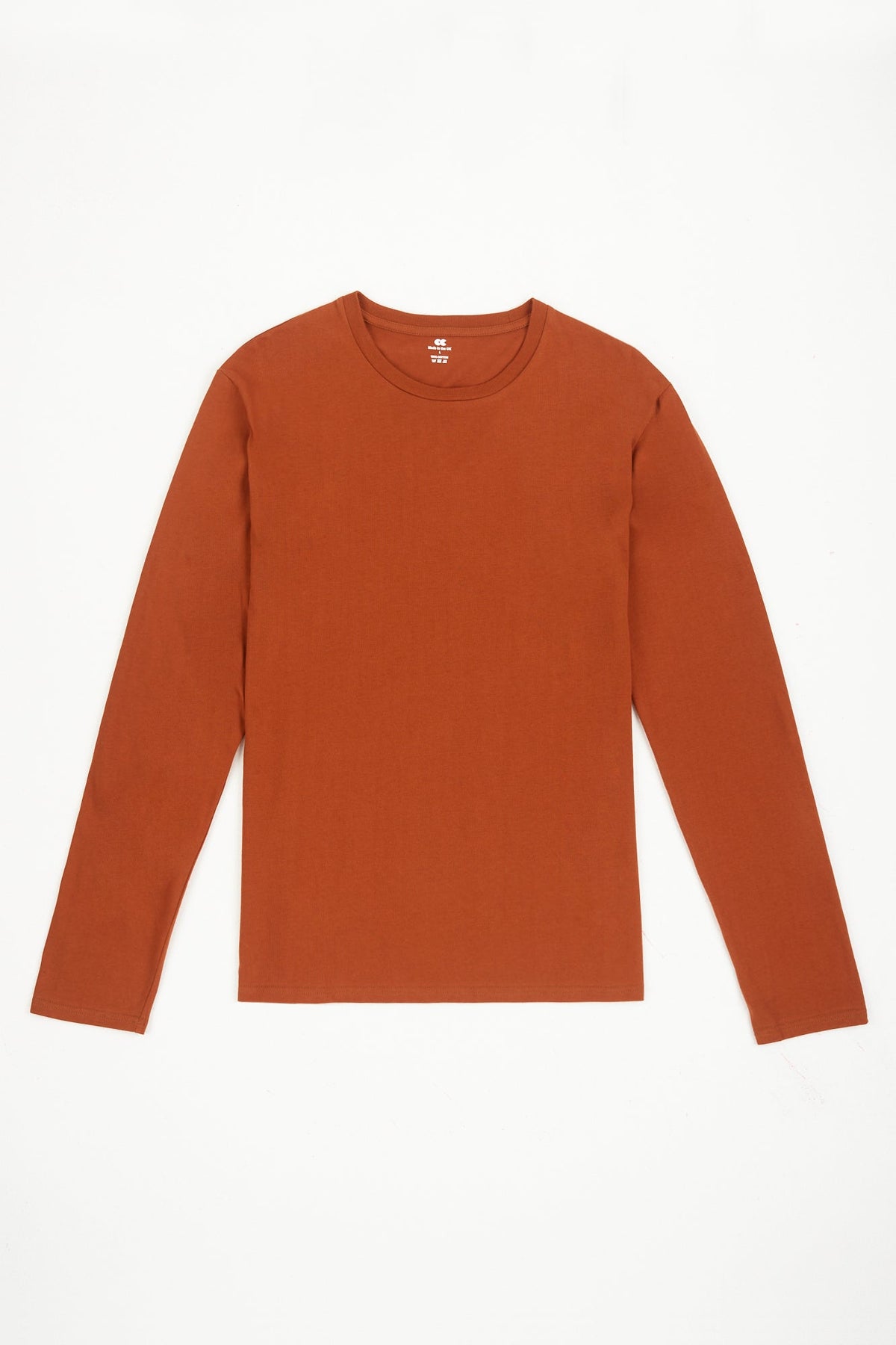 
            Men&#39;s long sleeve t-shirt in cinnamon flat lay