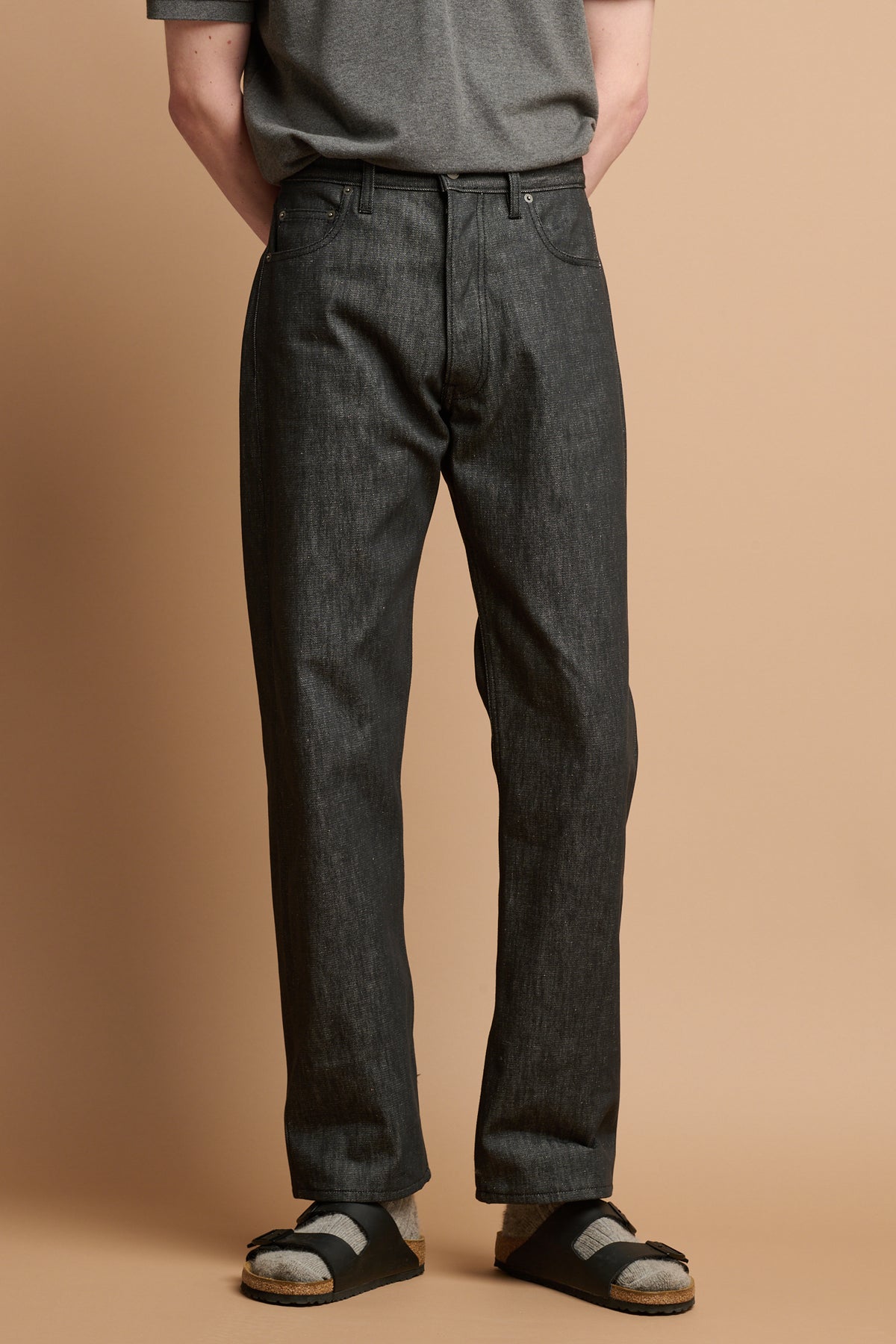 Men's Selvedge Loose Fit Button Fly Arran Jean-Blk