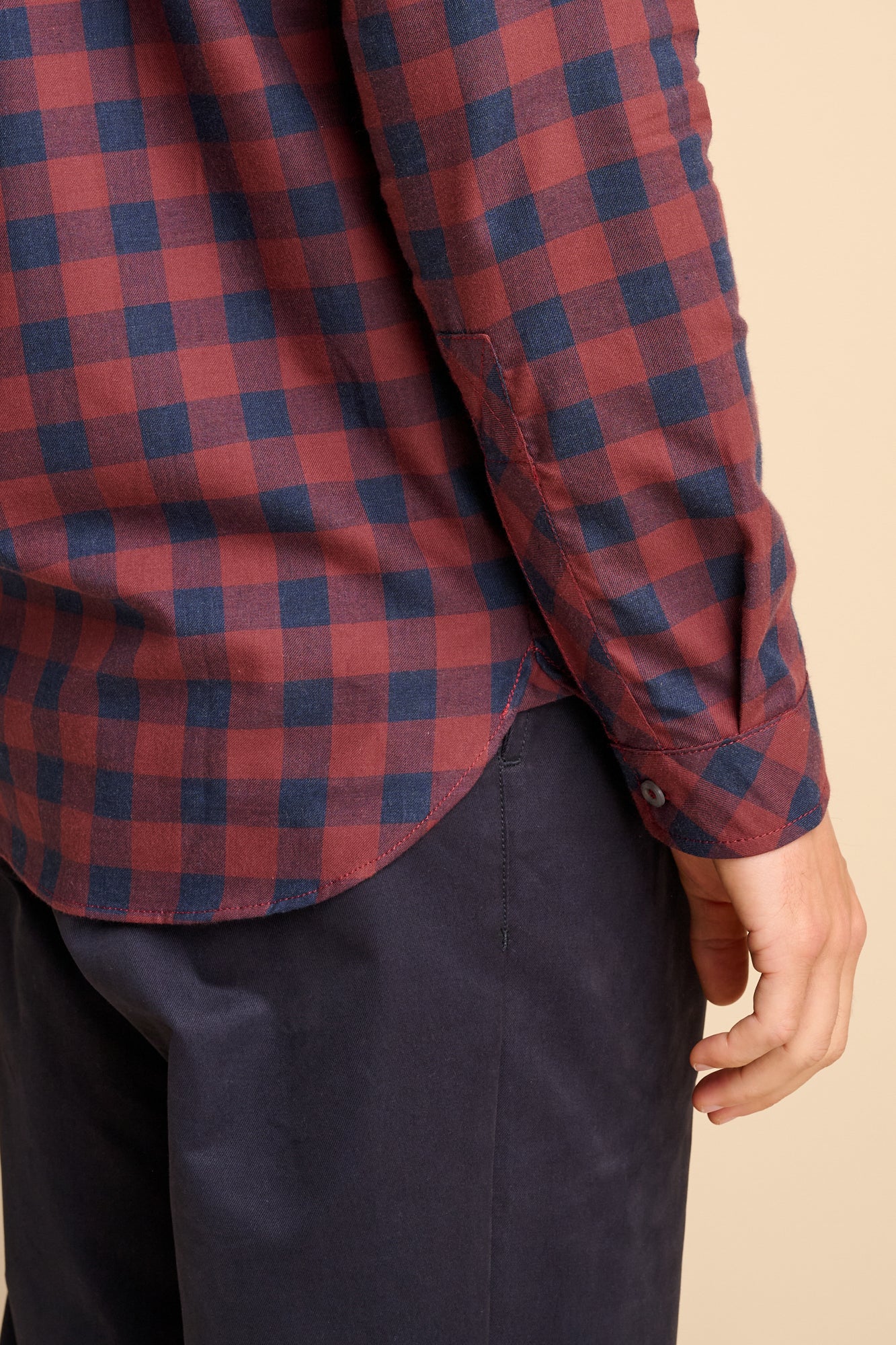 Oli Half Placket Cotton Shirt Grey Red Navy Check