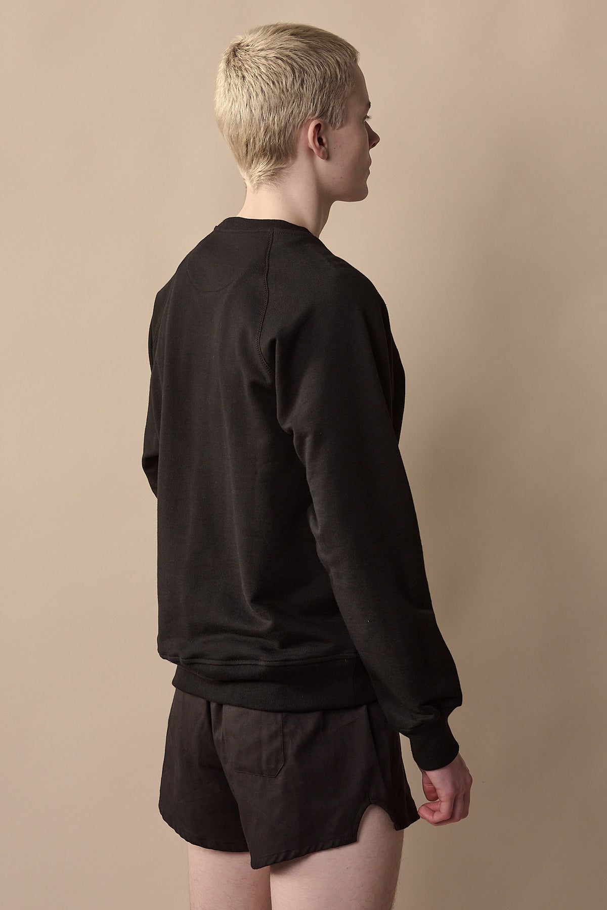 
            Image showing the back of white male wearing men&#39;s raglan sweatshirt plastic free with CCOA logo