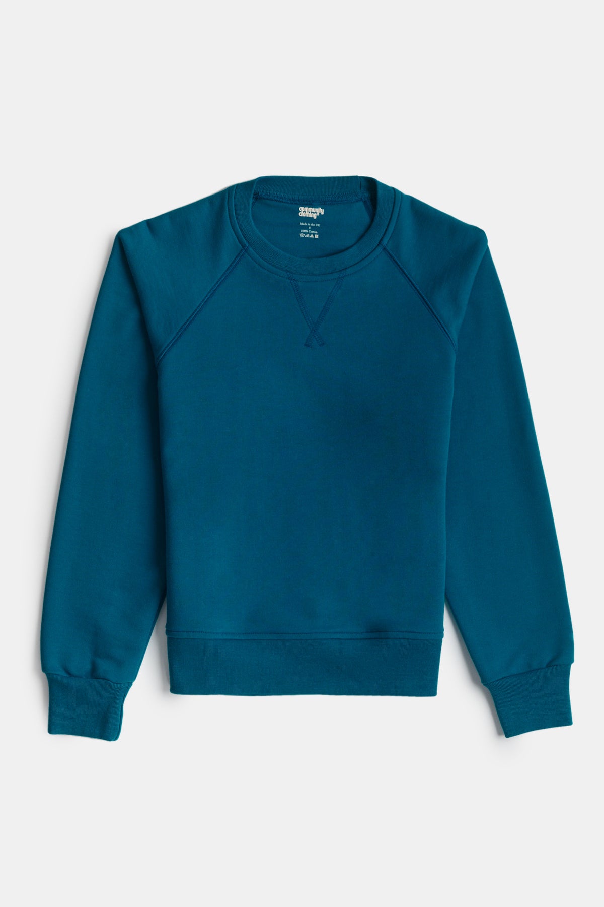 
            Image showing men&#39;s raglan sweatshirt in teal flatlay