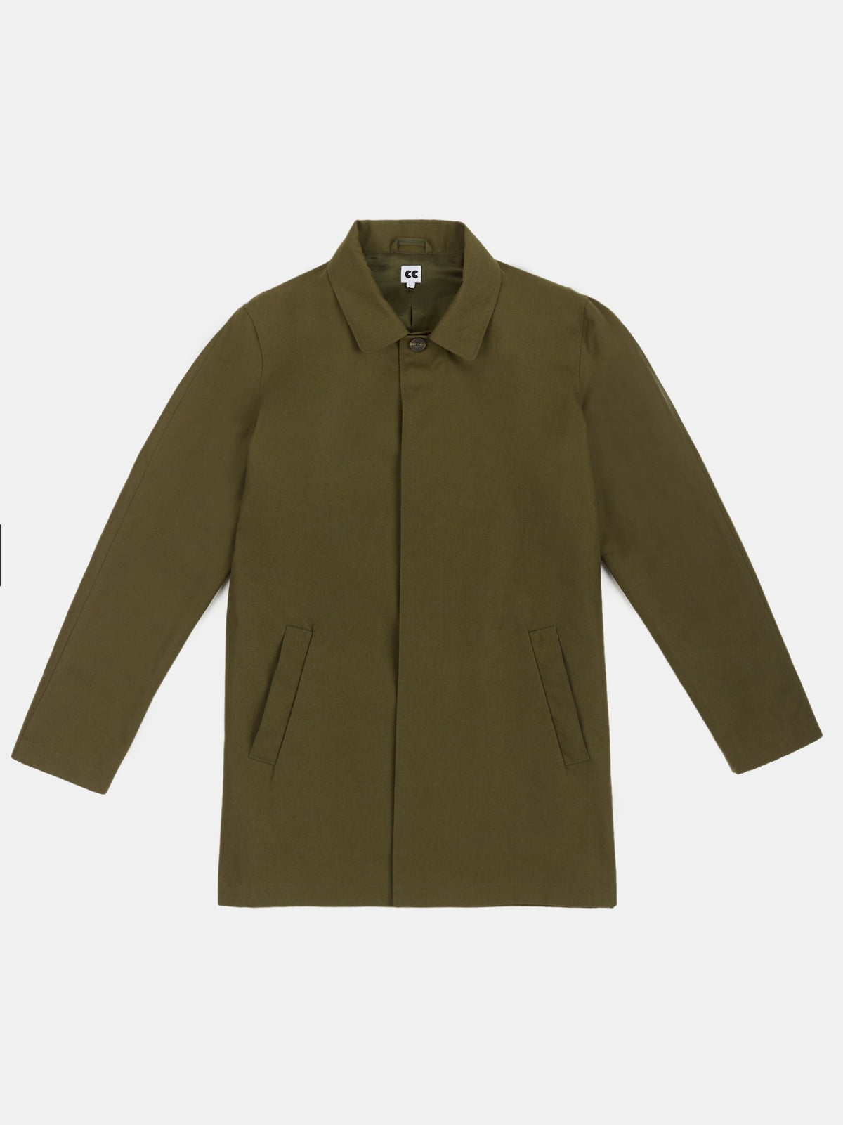 Men's Raincoat in olive flatlay