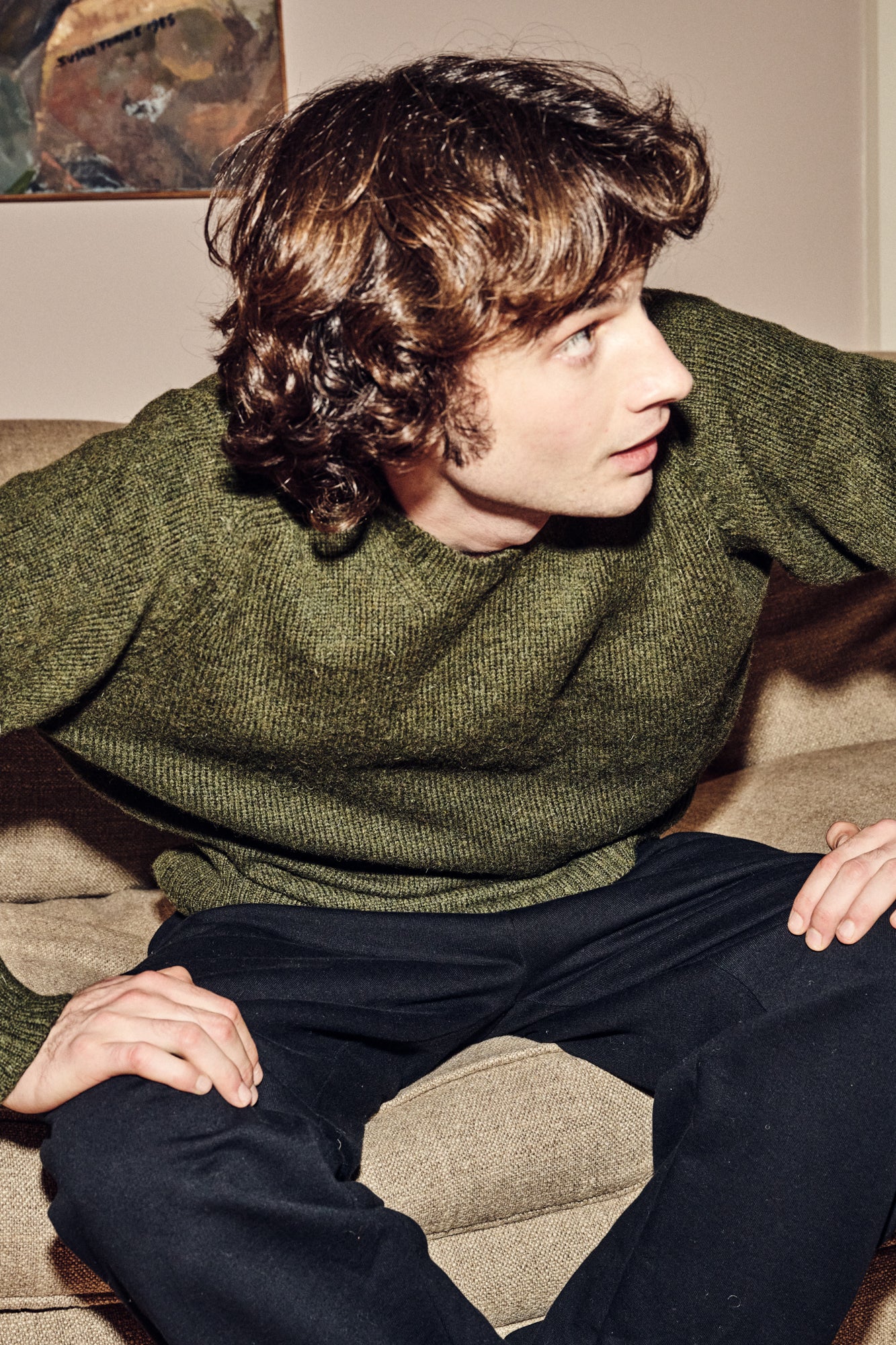 Men's Shetland Jumper - Olive