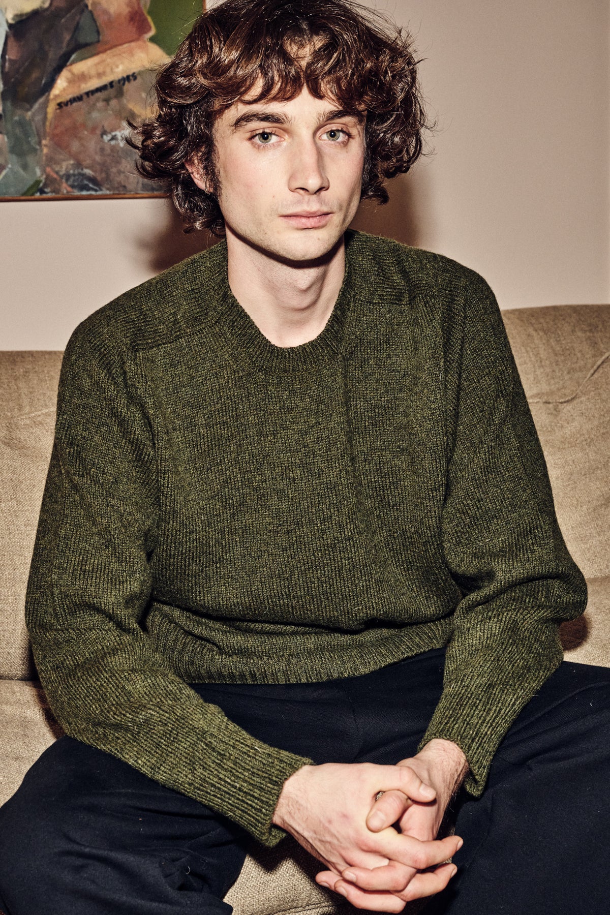 Men's Shetland Jumper - Olive