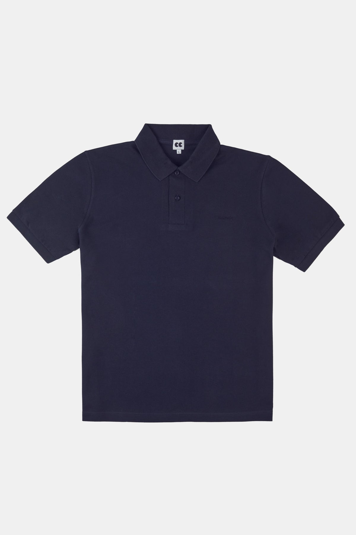 Men's short sleeve polo shirt in navy flatlay