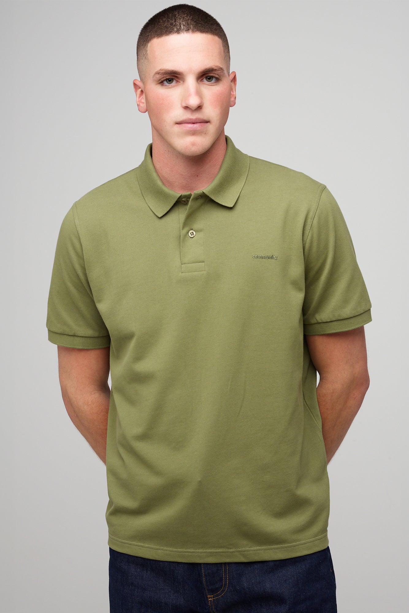 Men's Short Sleeve Polo Shirt - Light Olive - Community Clothing