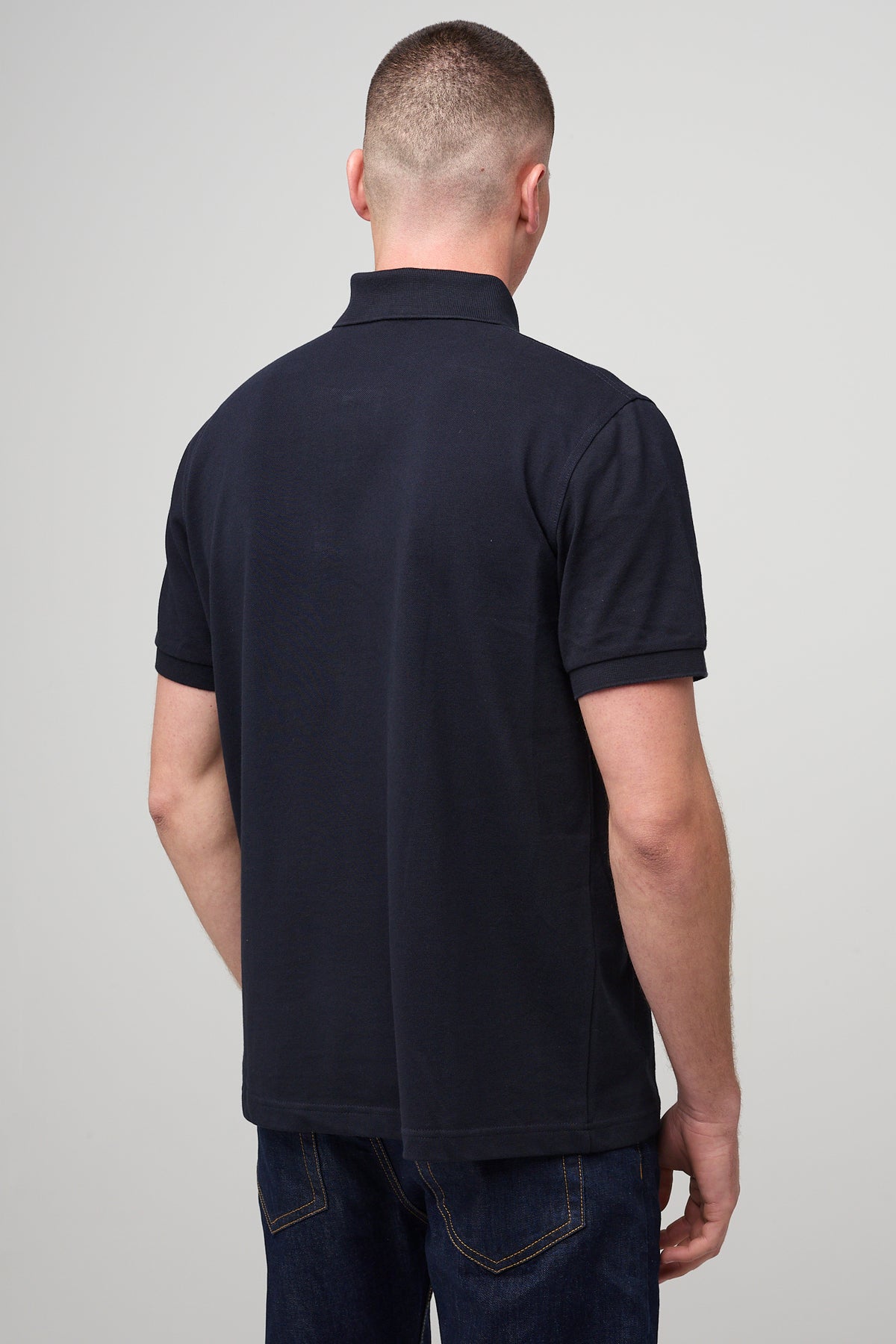 Brunet, white male in Short Sleeve Polo Shirt - navy