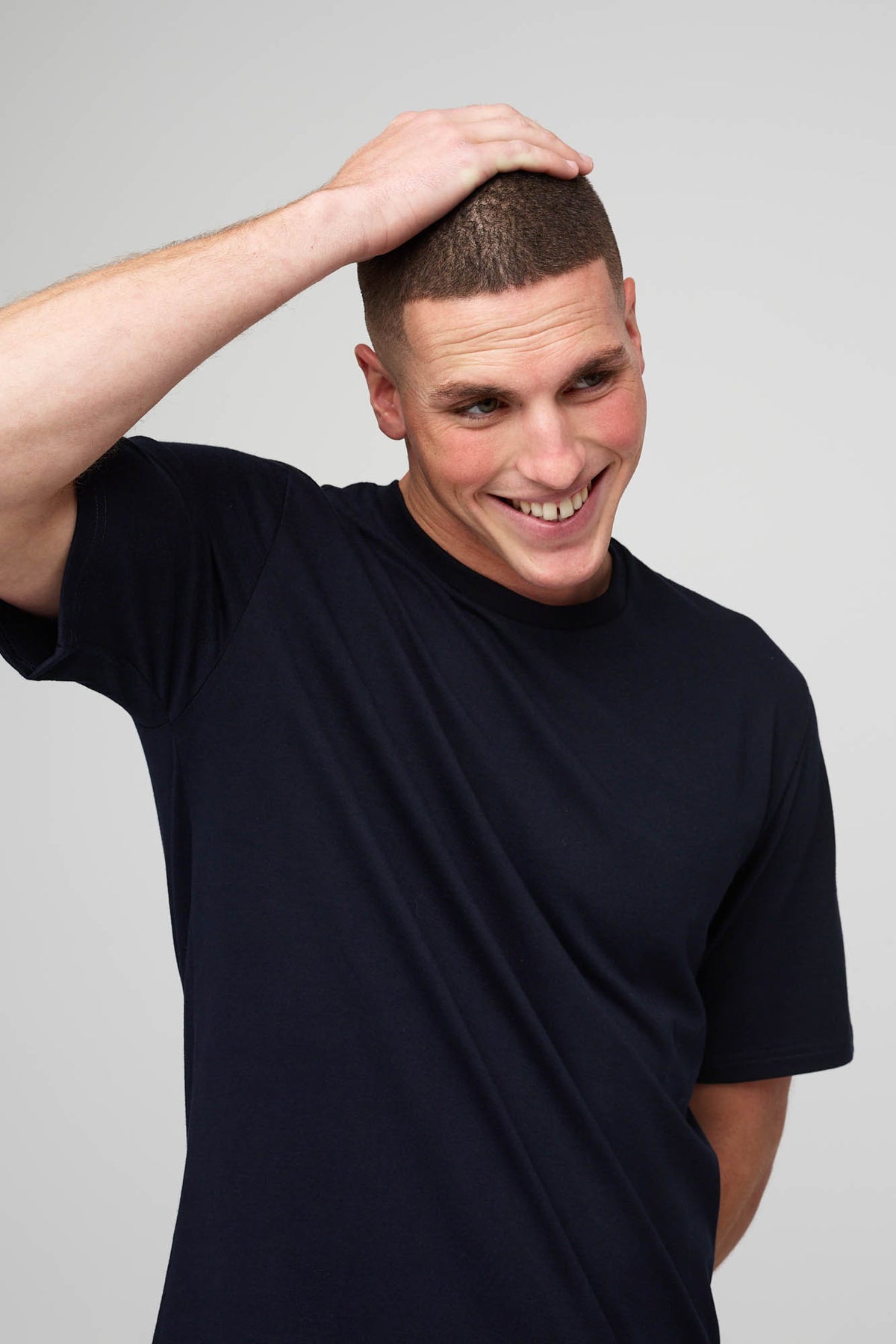 Male in short sleeve T-shirt Navy