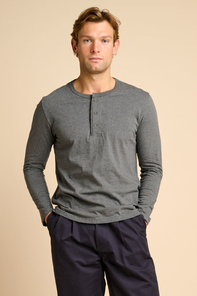 Men's Single Jersey Henley Plastic Free - Charcoal - Community
