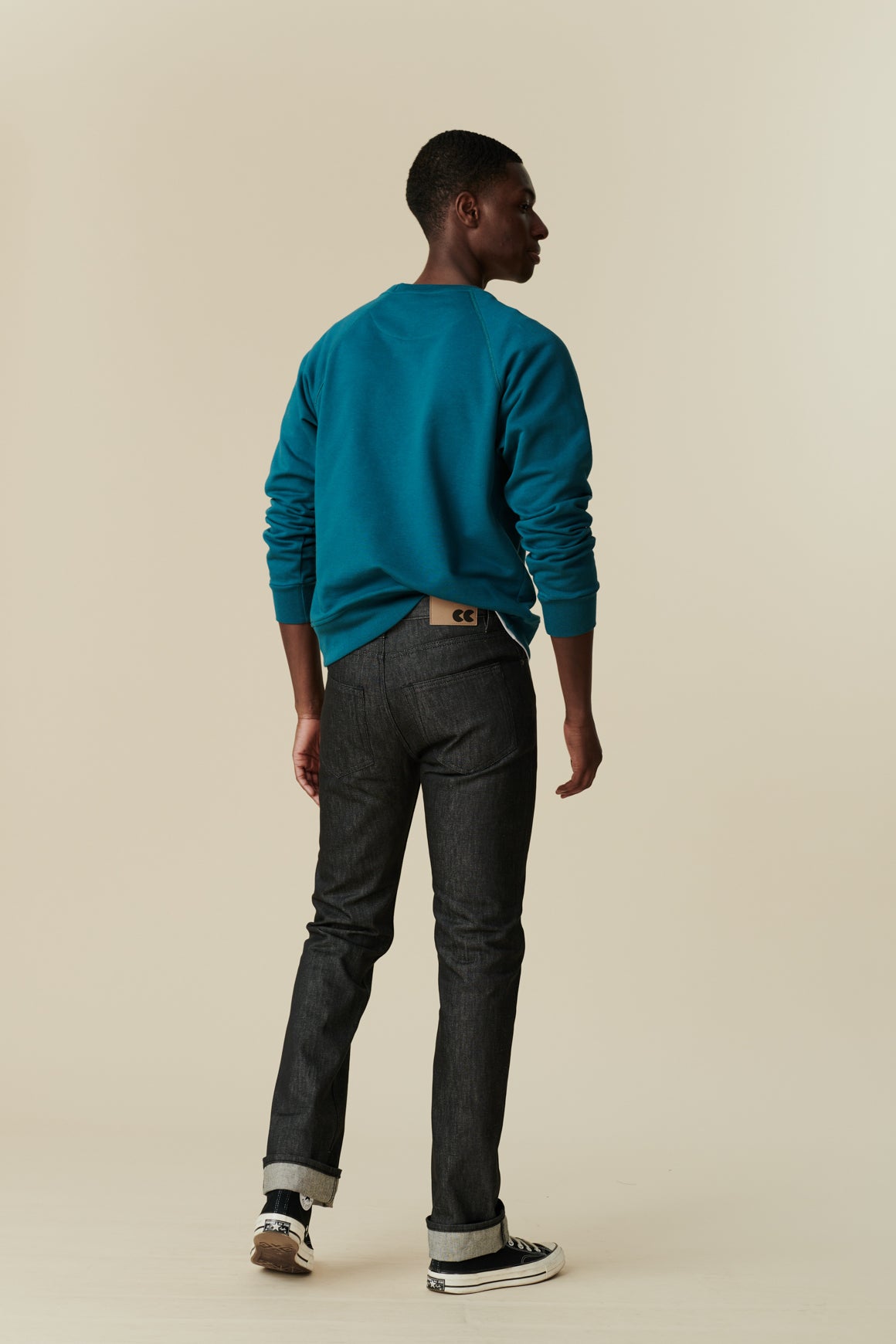 Men's Straight Cut Denim Five pocket Jeans - Black