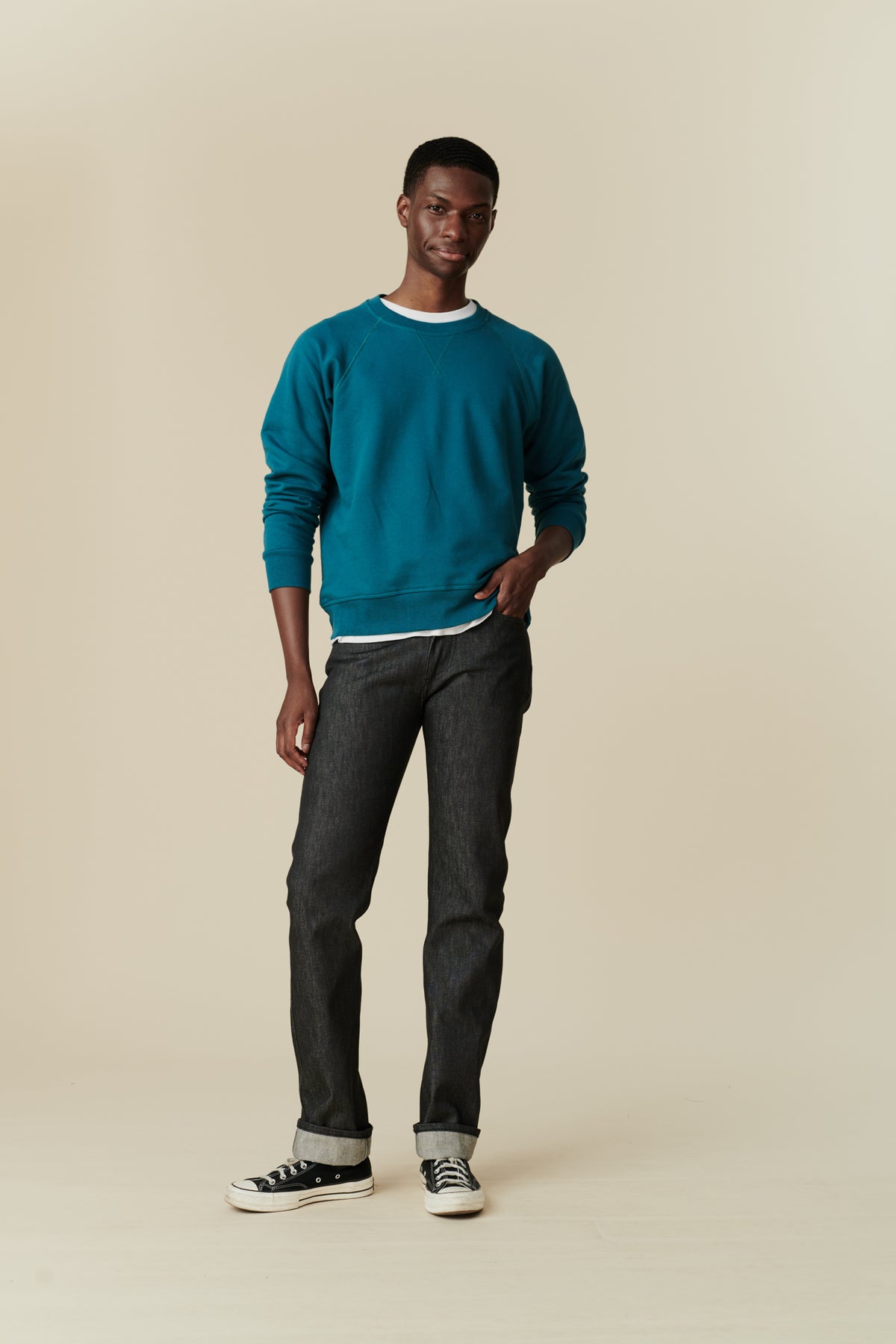 Men's Straight Cut Denim Five pocket Jeans - Black