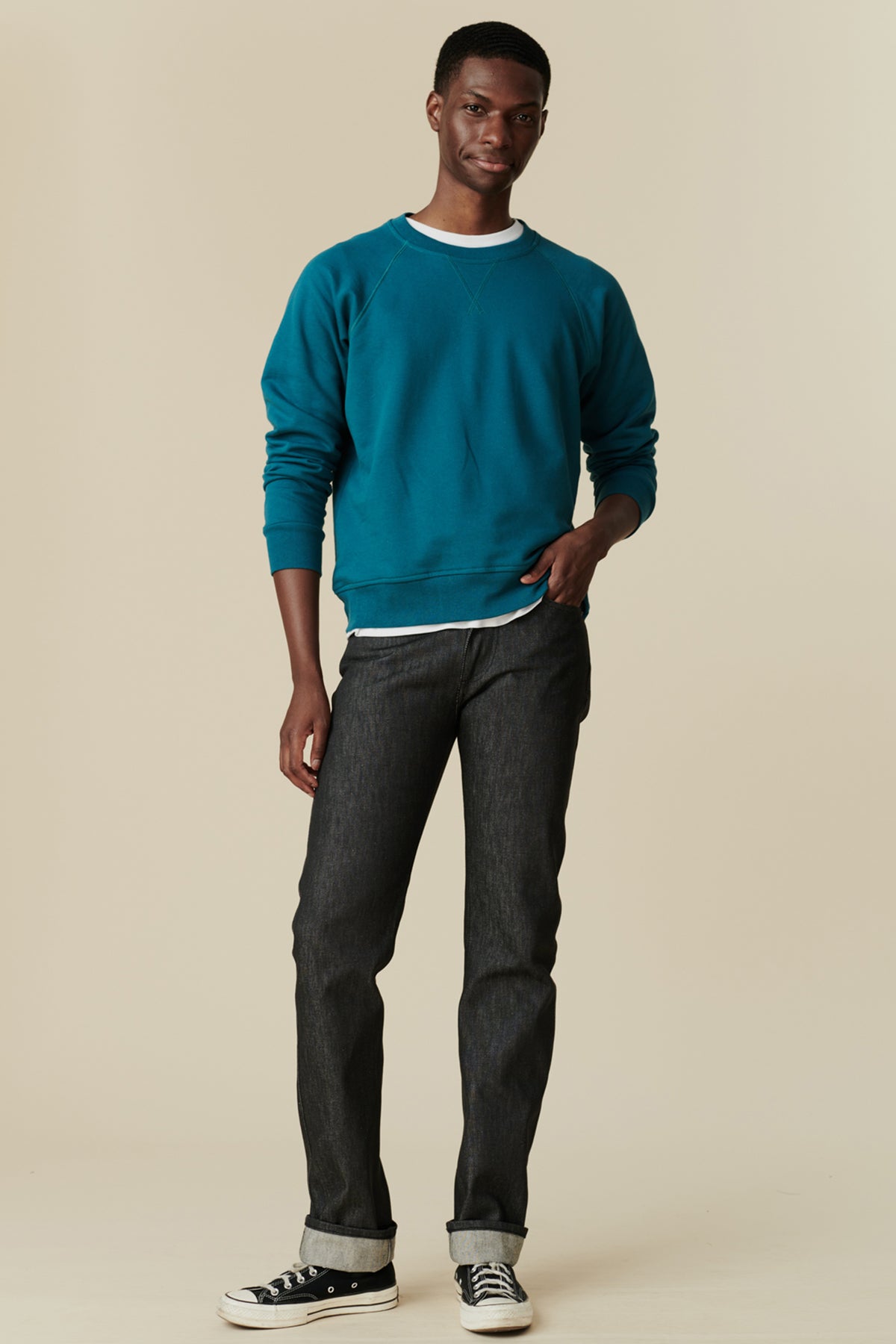 Men's Straight Cut Denim Five pocket Jeans - Black