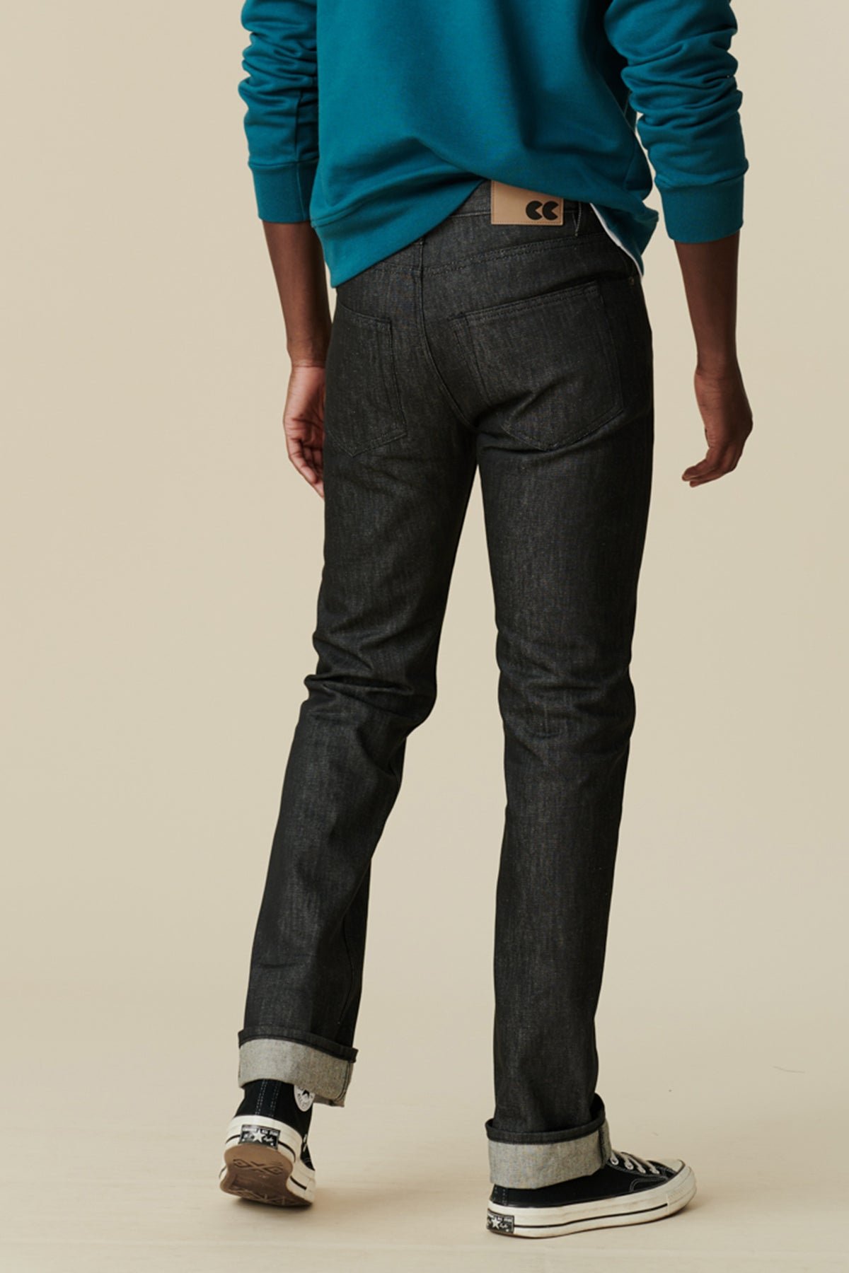 Men's Straight Cut Denim Five pocket Jeans - Black