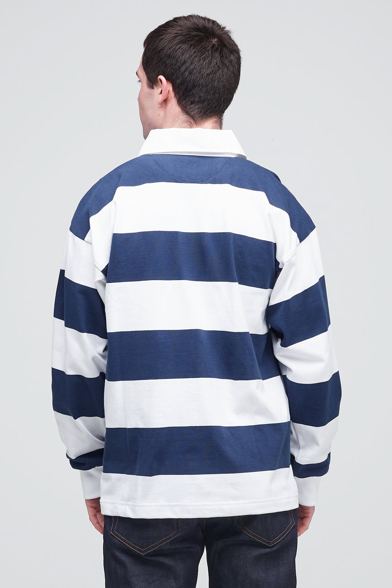 Relaxed Fit Stripe Cotton Rugby - Navy/White