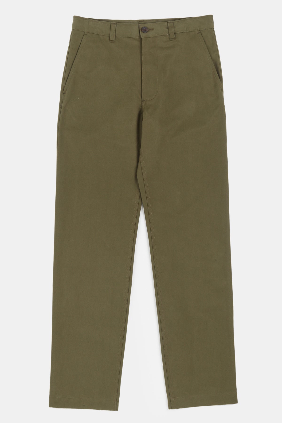 Flatlay image of men's heavyweight slim chino in olive