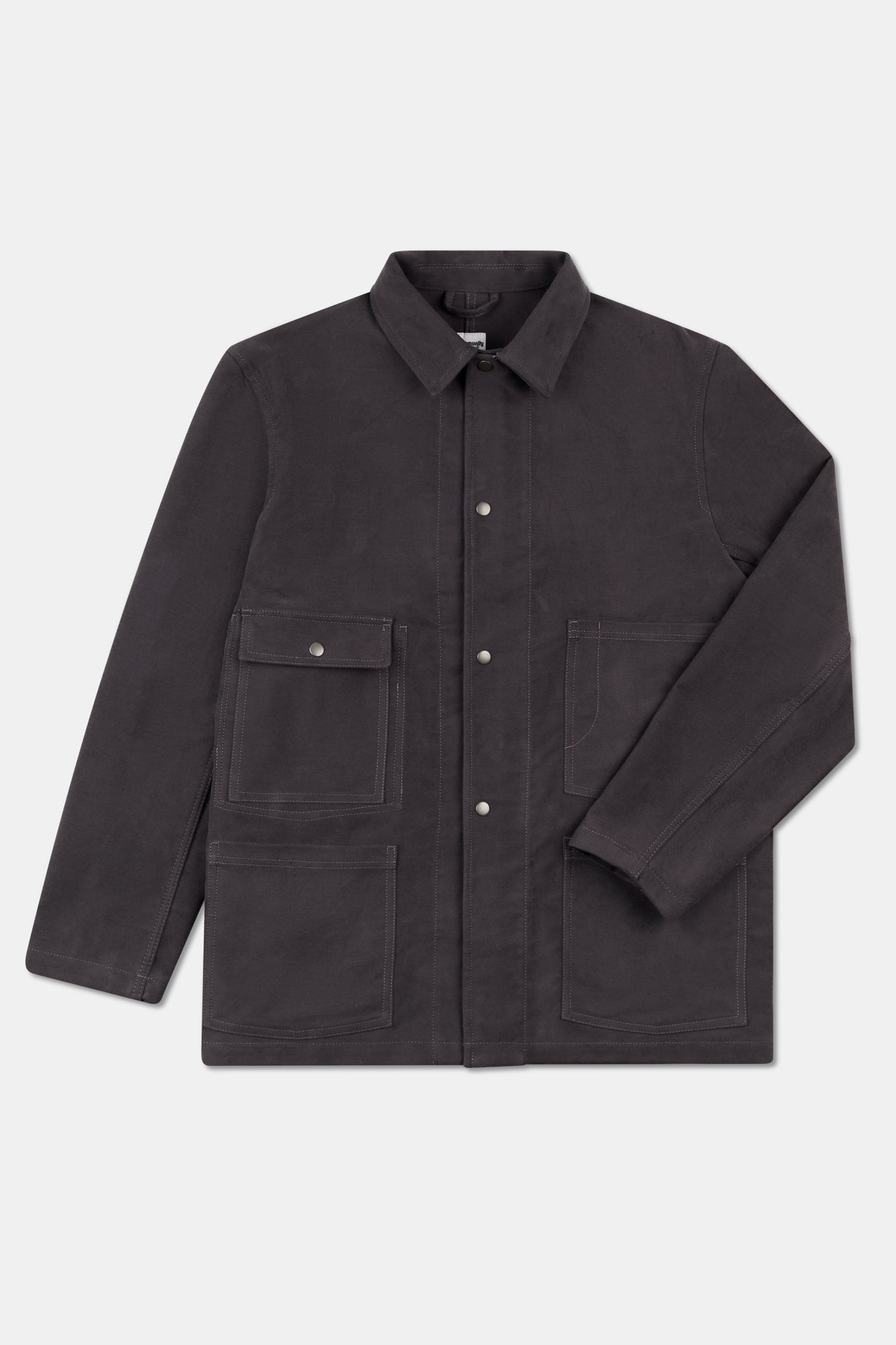 Flatlay of mens carter moleskin chore jacket in slate.