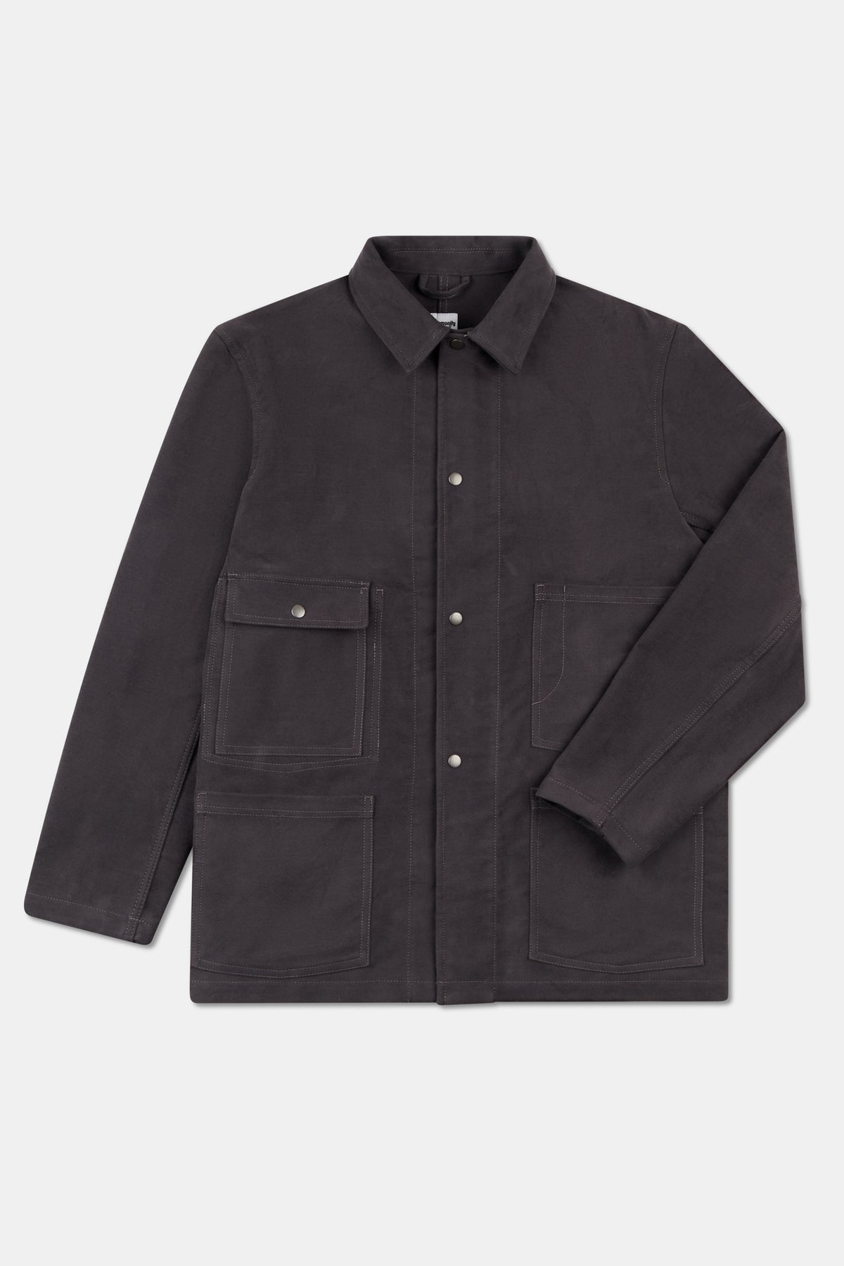 Flatlay of mens carter moleskin chore jacket in slate.