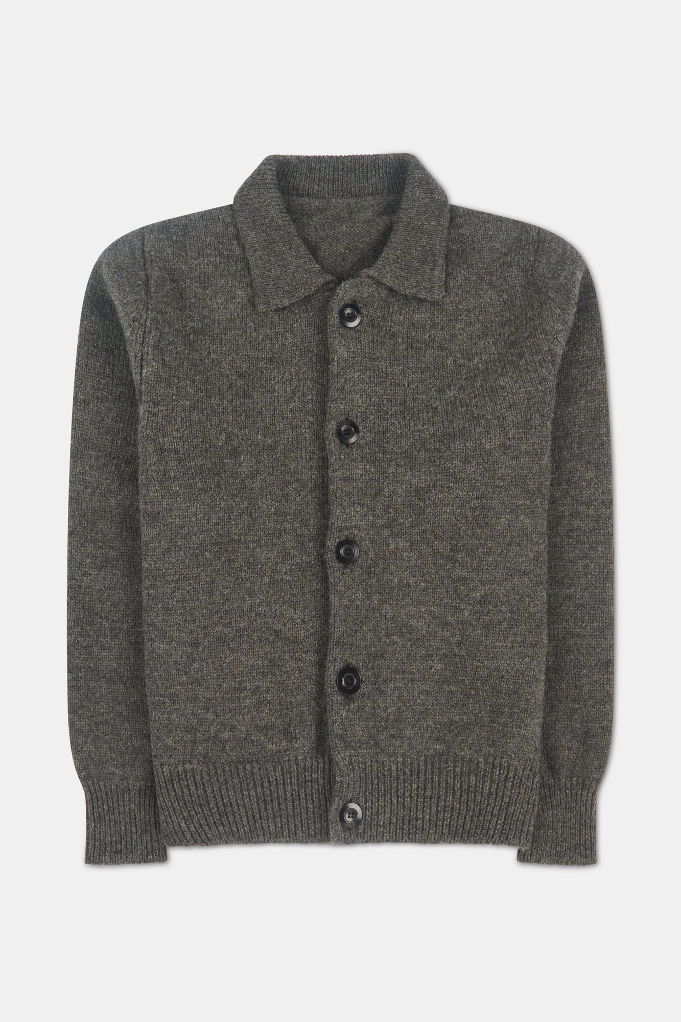 Gray cardigan with buttons on a white background