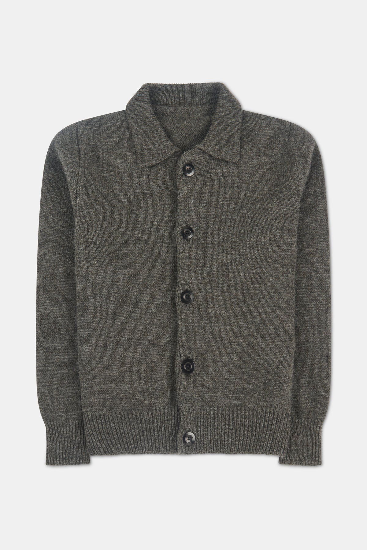 Gray cardigan with buttons on a white background