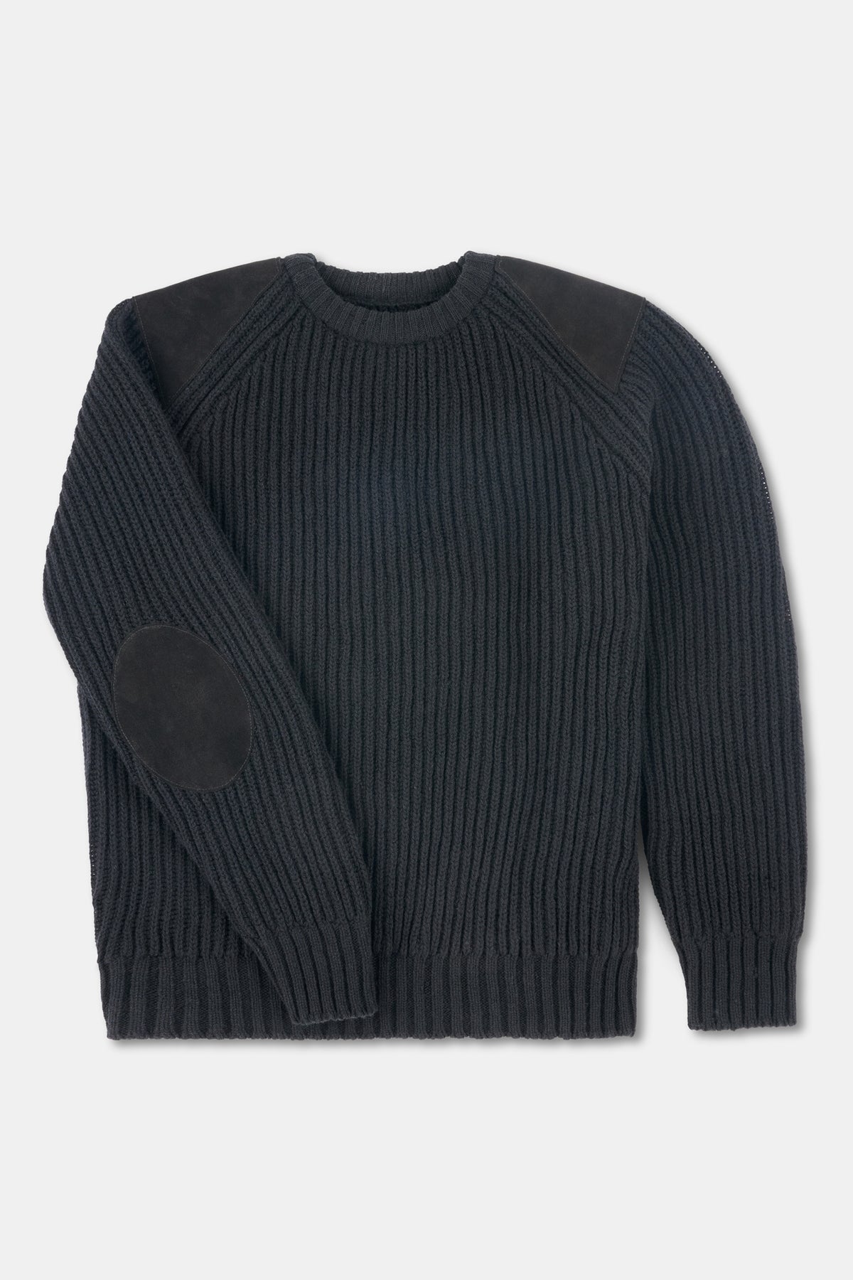 Black fisherman ribbed jumper on white background