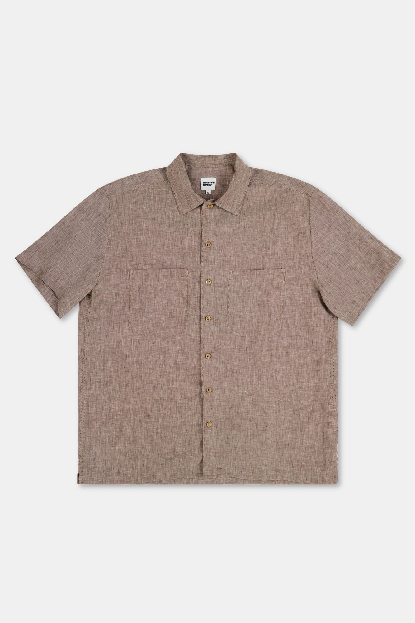 MARC LINEN SHORT SLEEVE BOWLING SHIRT - BROWN
