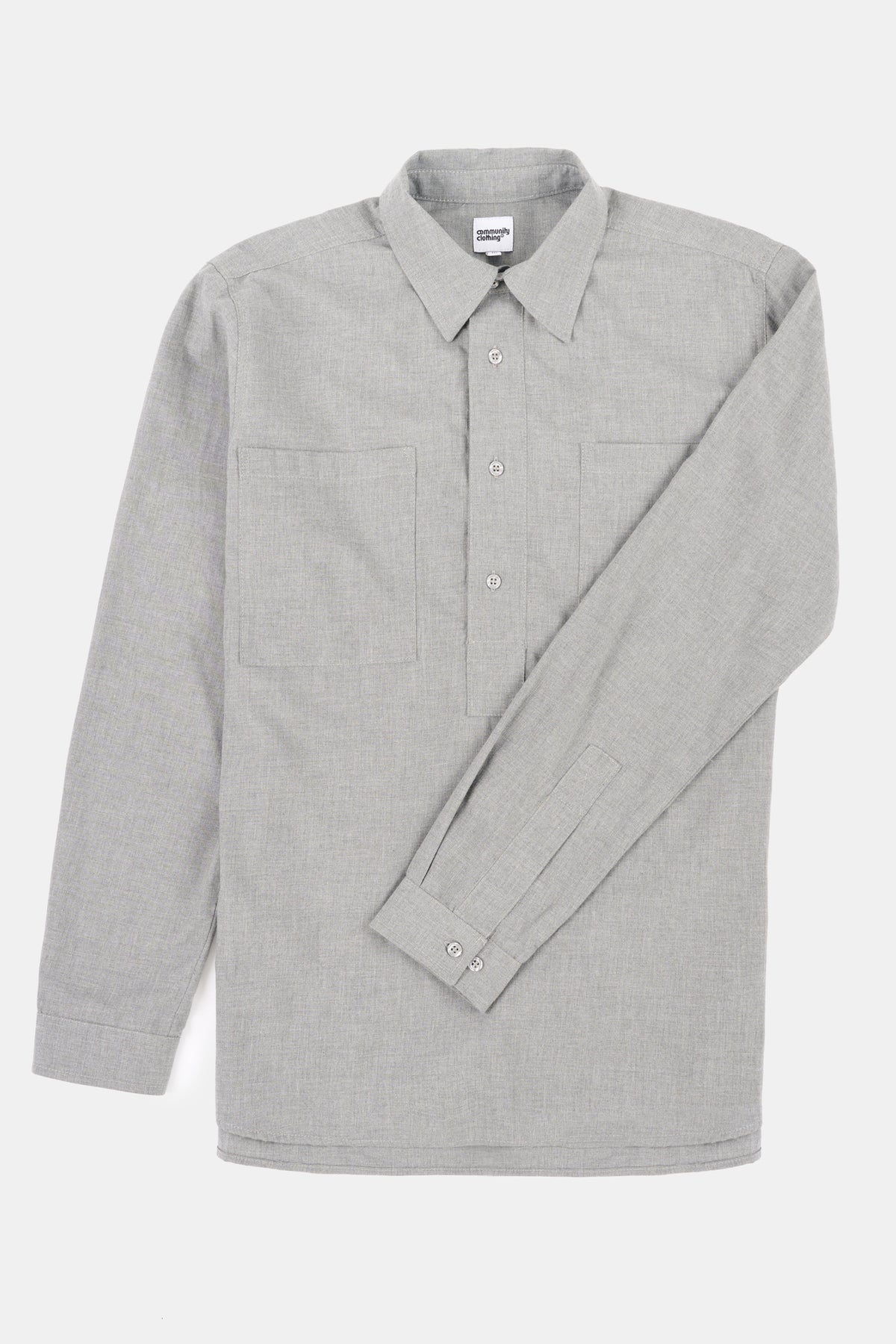Grey melange half placket shirt on white background