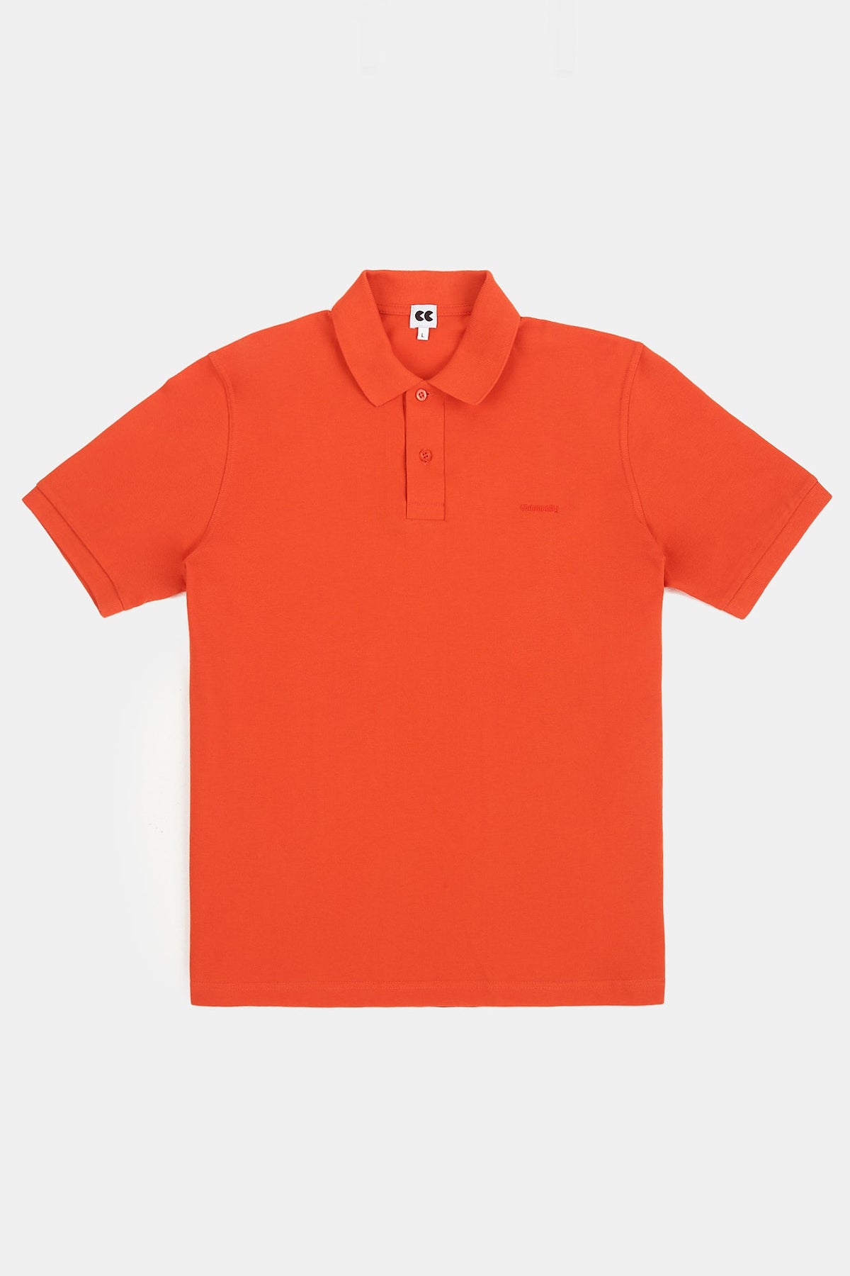 
            Flame red short sleeve polo t-shirt flat lay