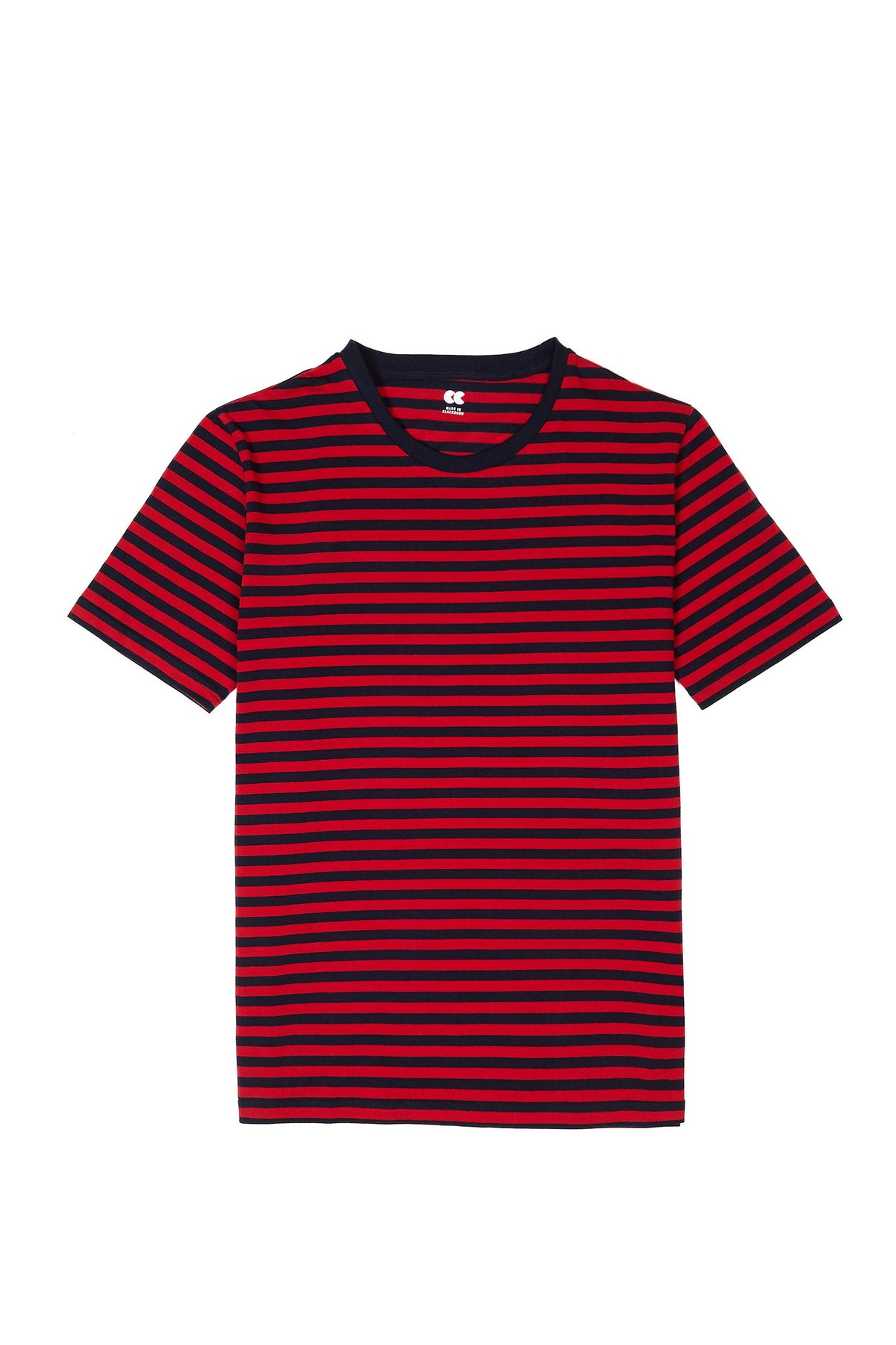 
            Men&#39;s Short Sleeve Stripe T-Shirt Navy/Red - Community Clothing