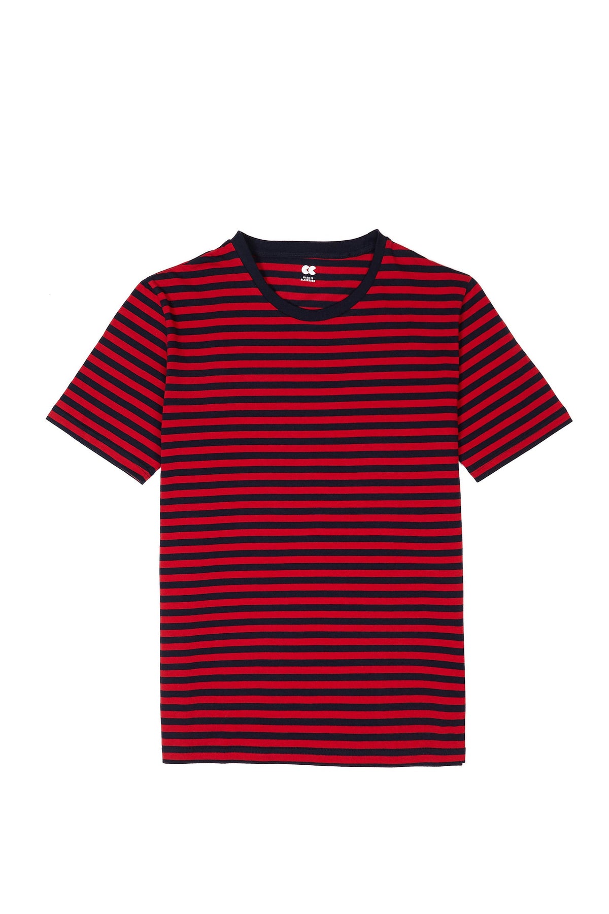 Men's Short Sleeve Stripe T-Shirt Navy/Red - Community Clothing