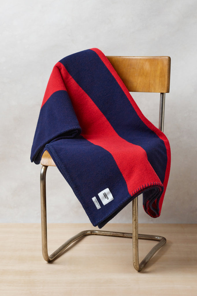 Pure Wool Striped Blanket Navy Red Community Clothing