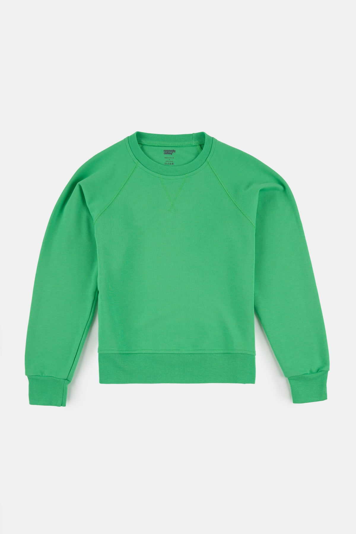 Flatlay product shot of raglan sweatshirt in apple green