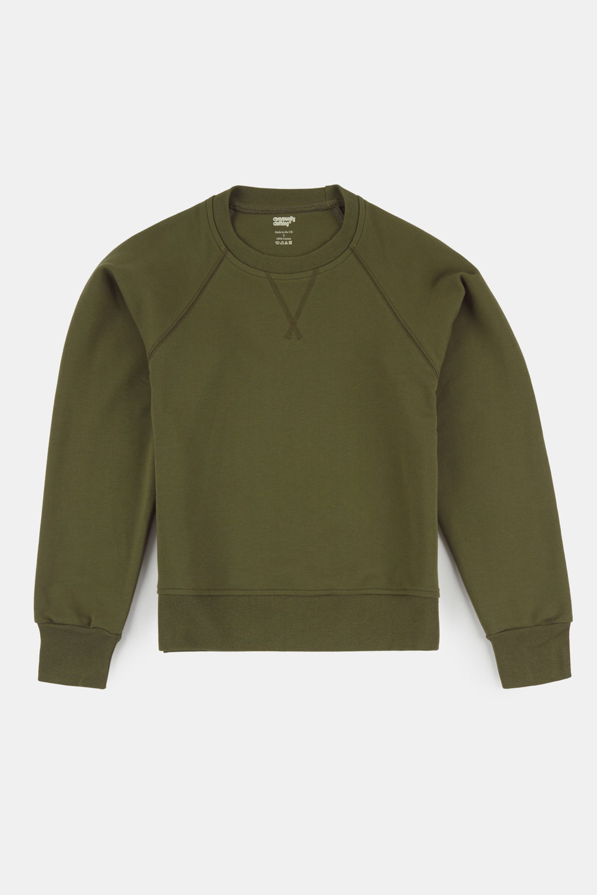 Flatlay shot of women's raglan sweatshirt in olive