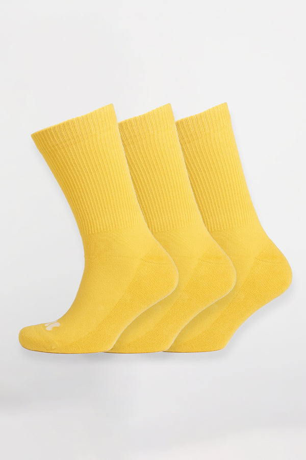 Single Colour Sports Calf Sock 3 Pack - Canary Yellow - Community Clothing