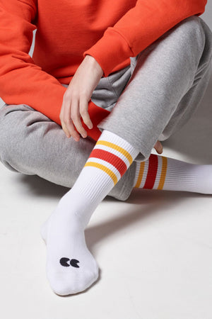 Sports Cotton Sock Calf 3 Pack - White/Black Stripe - Community Clothing