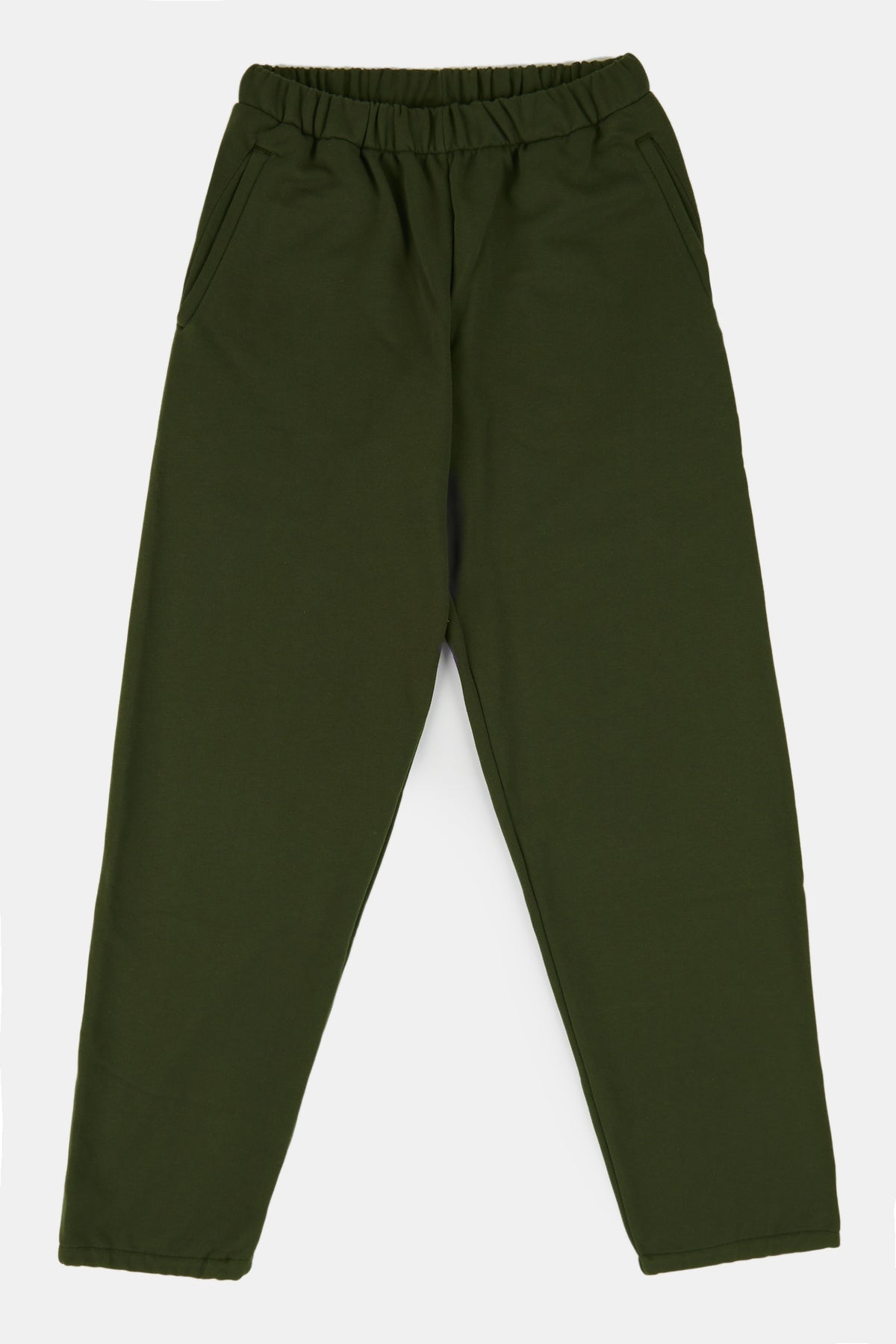 
            Flatlay product shot of women&#39;s sweatpants in olive