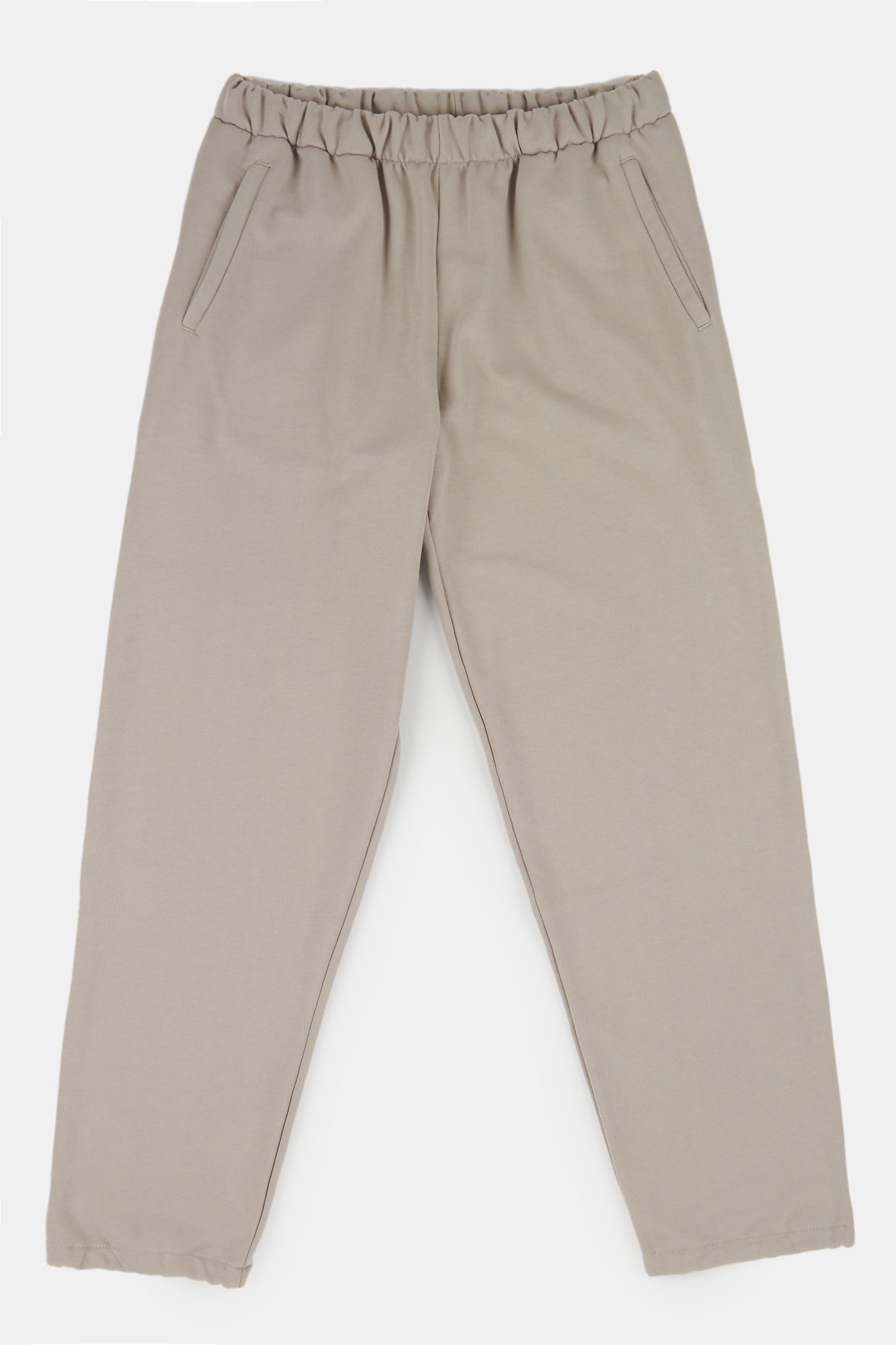 Flatlay product shot of sweatpants in stone