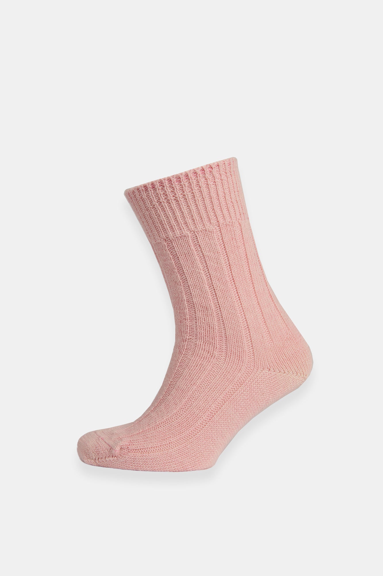 Alpaca bed sock in pale pink with ribbed details