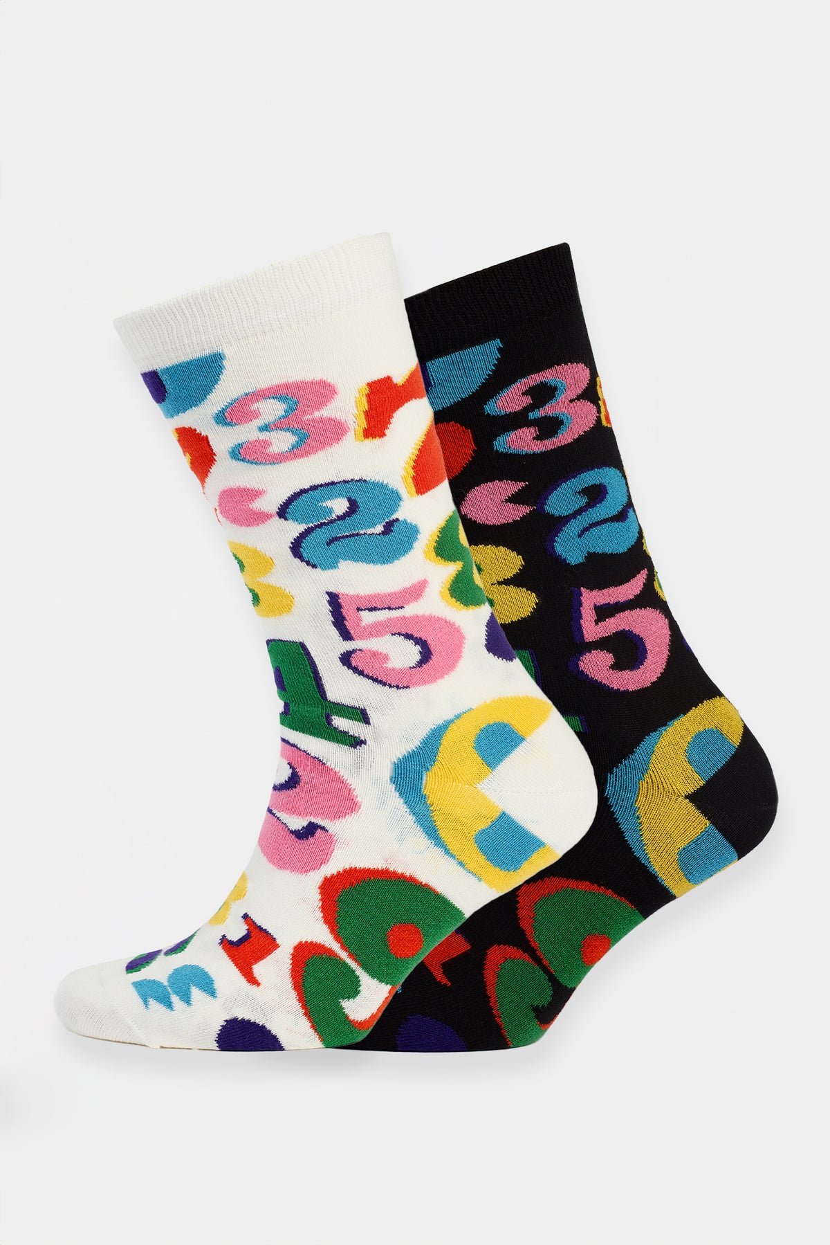 
            Cream and black sock with multicoloured number design