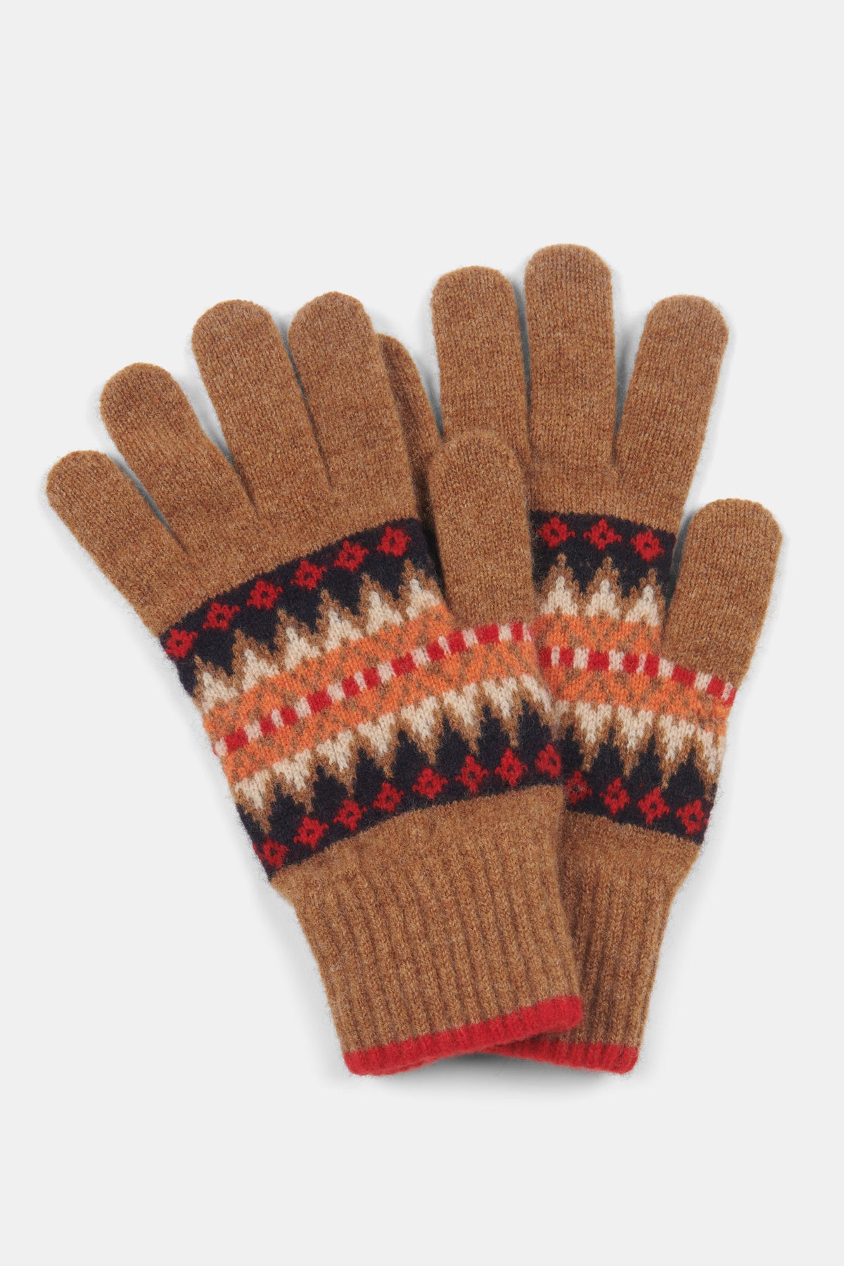 Lambswool Fair Isle Glove- Dark Tan