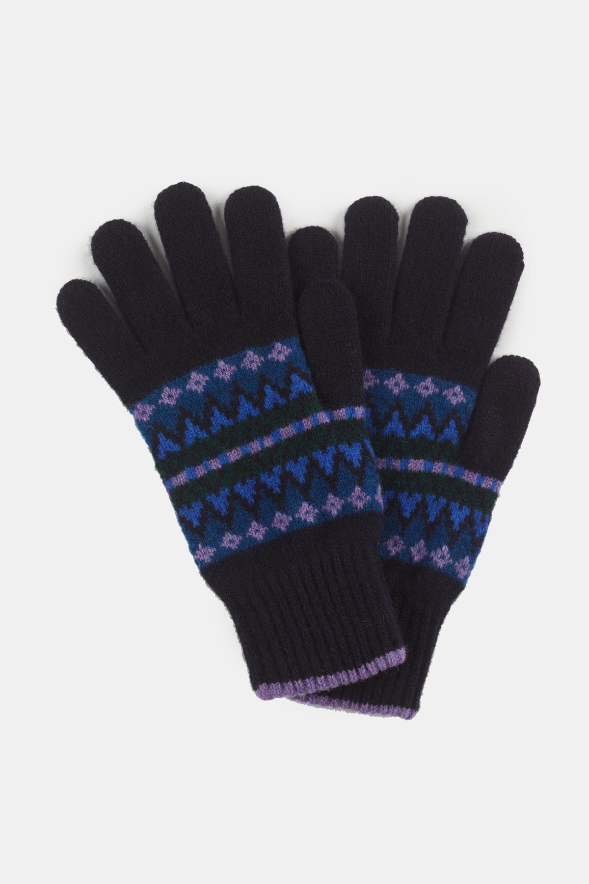 
            unisex lambswool fair isle glove in navy flatlay