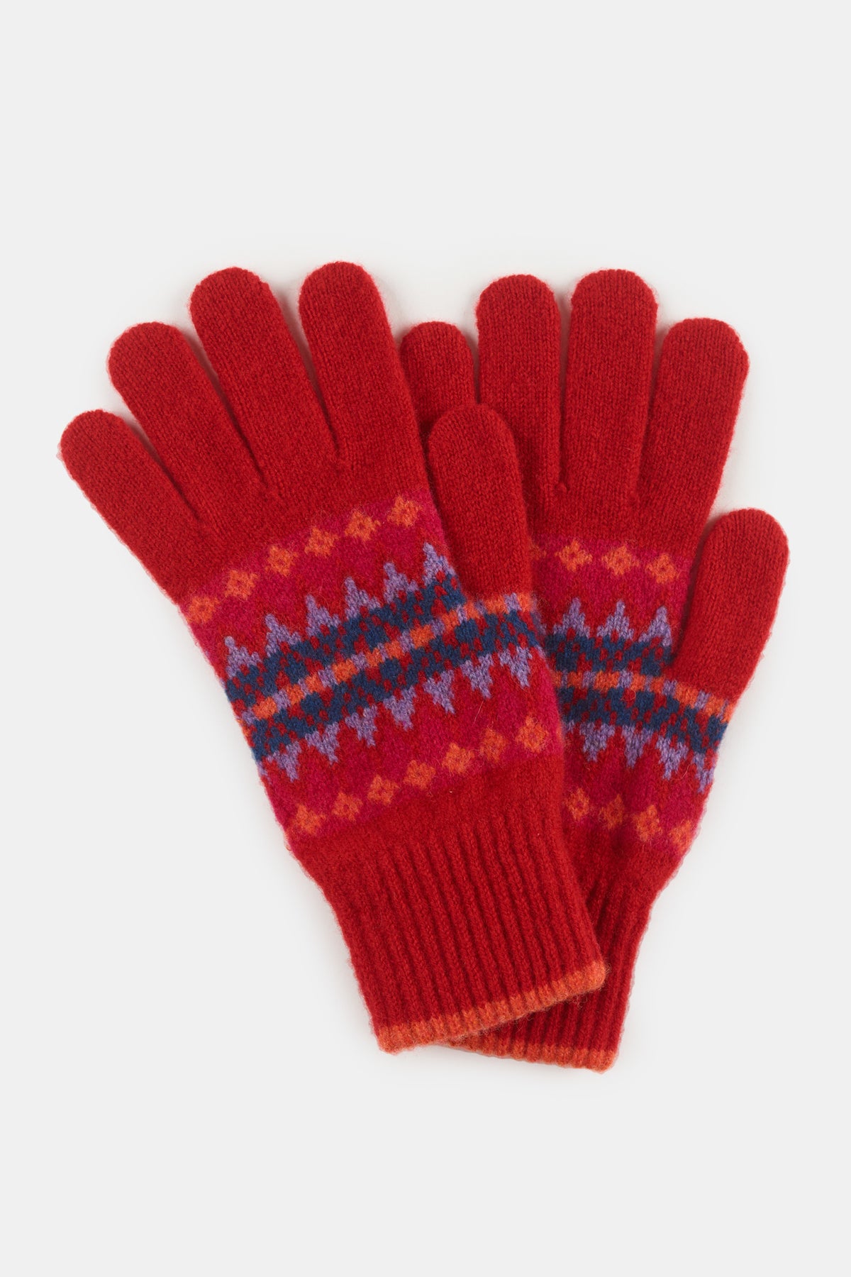 Unisex lambswool fair isle glove isle in red flatlay