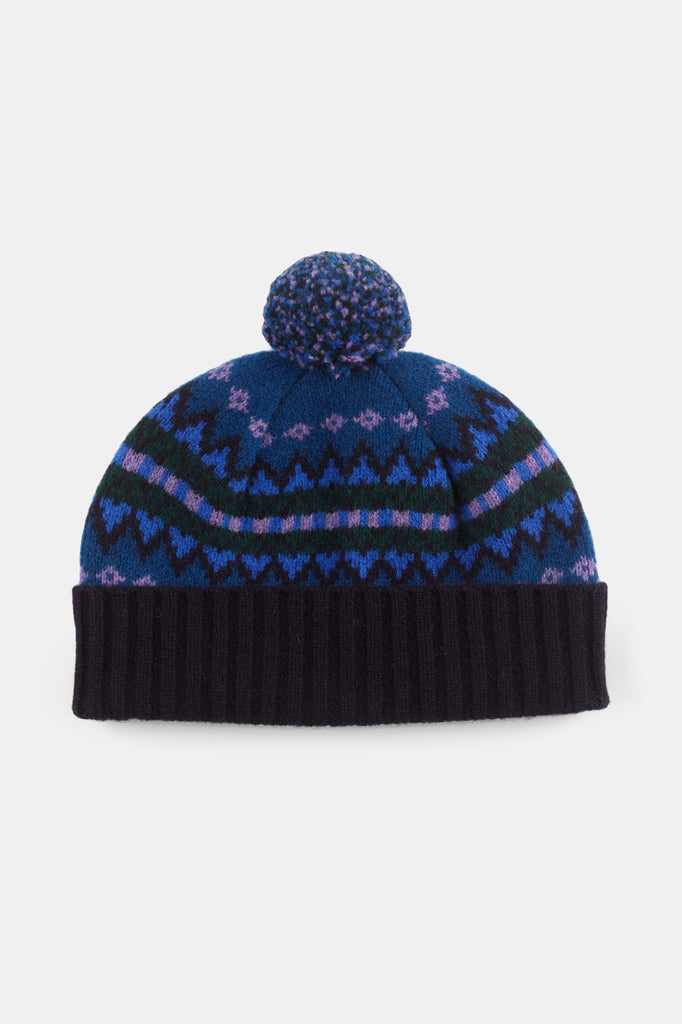 Lambswool Fair Isle Beanie Hat Navy Community Clothing