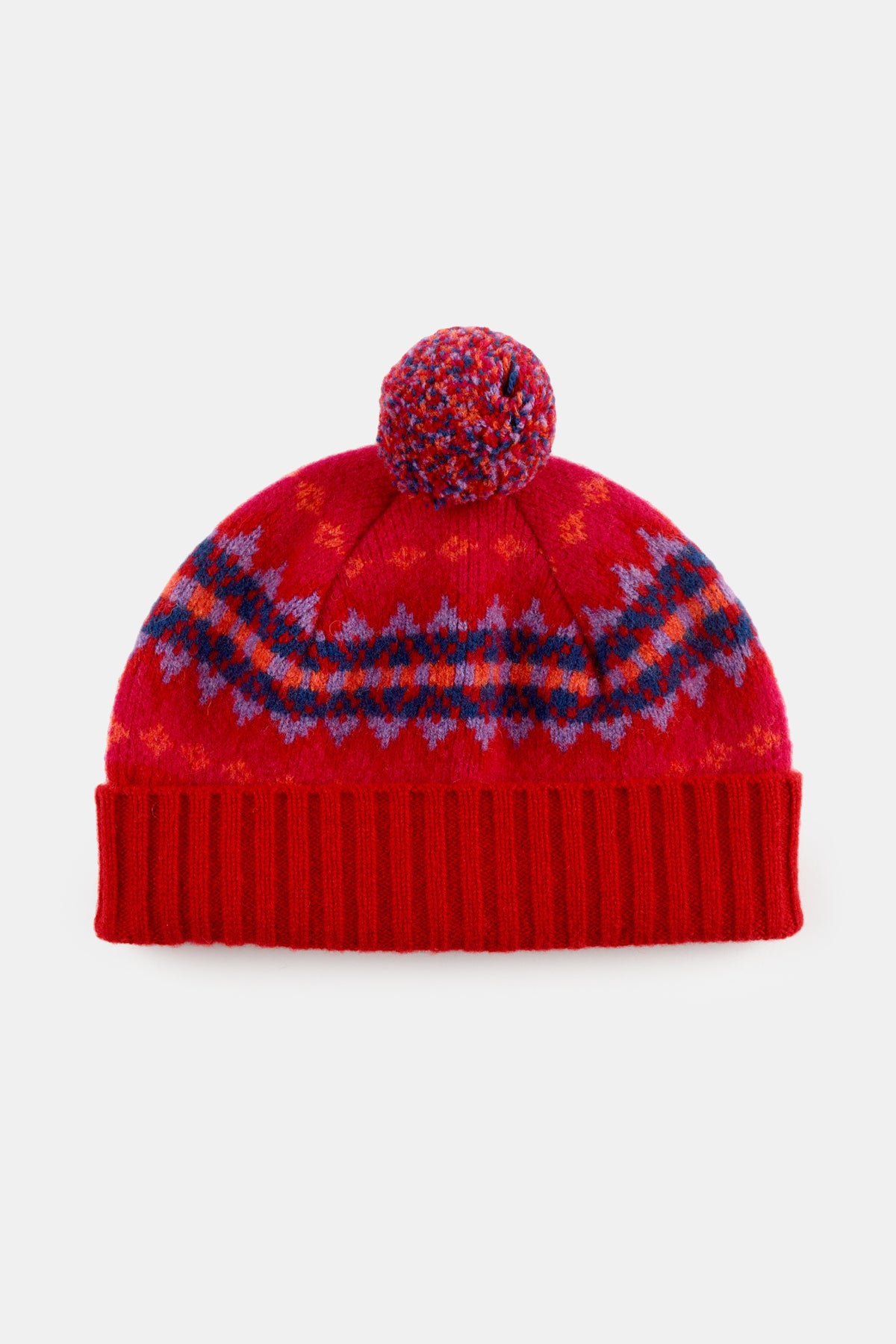 
            Unisex lambswool fair isle hat red flatlay