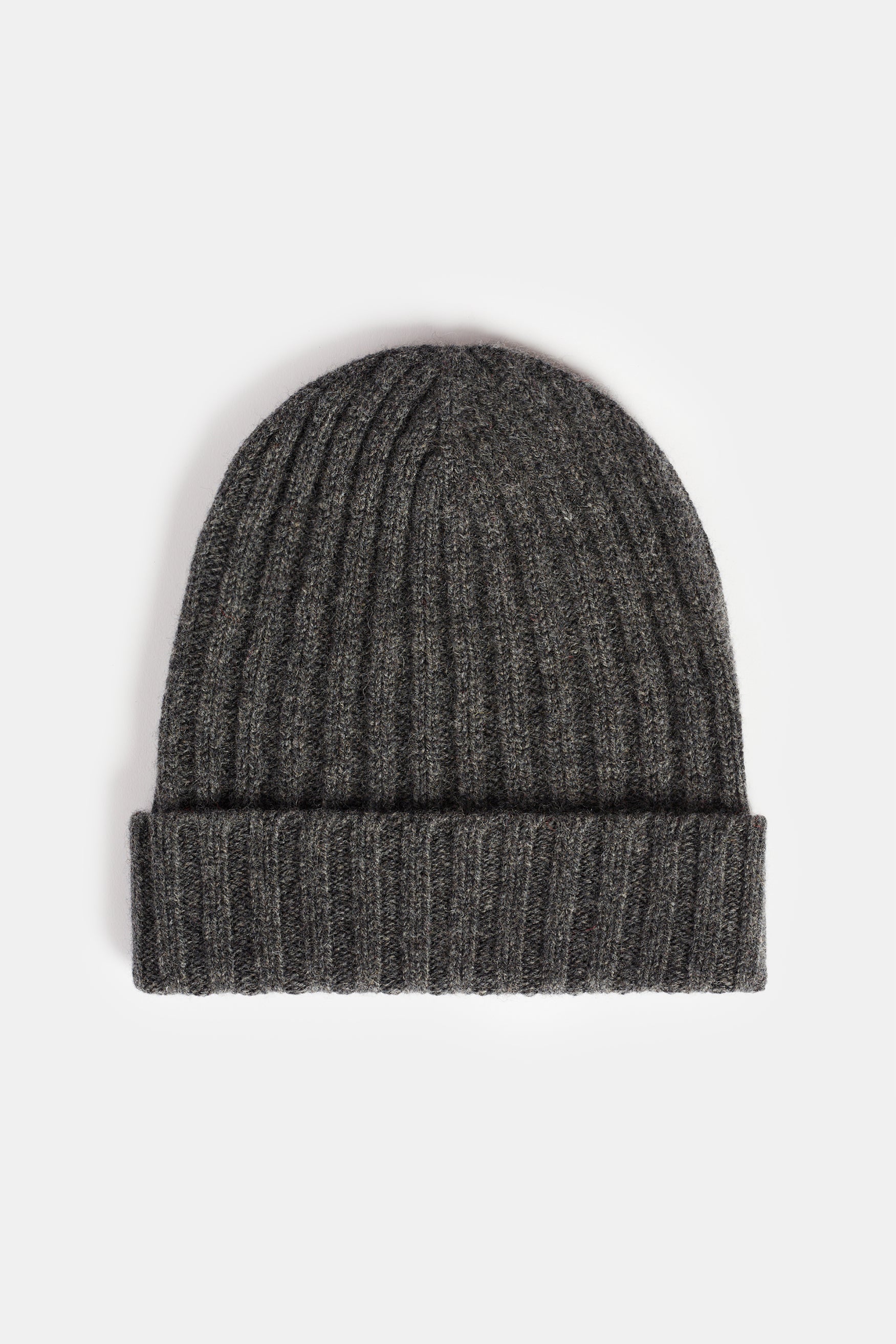 Unisex lambswool beanie hat in charcoal flatlay image