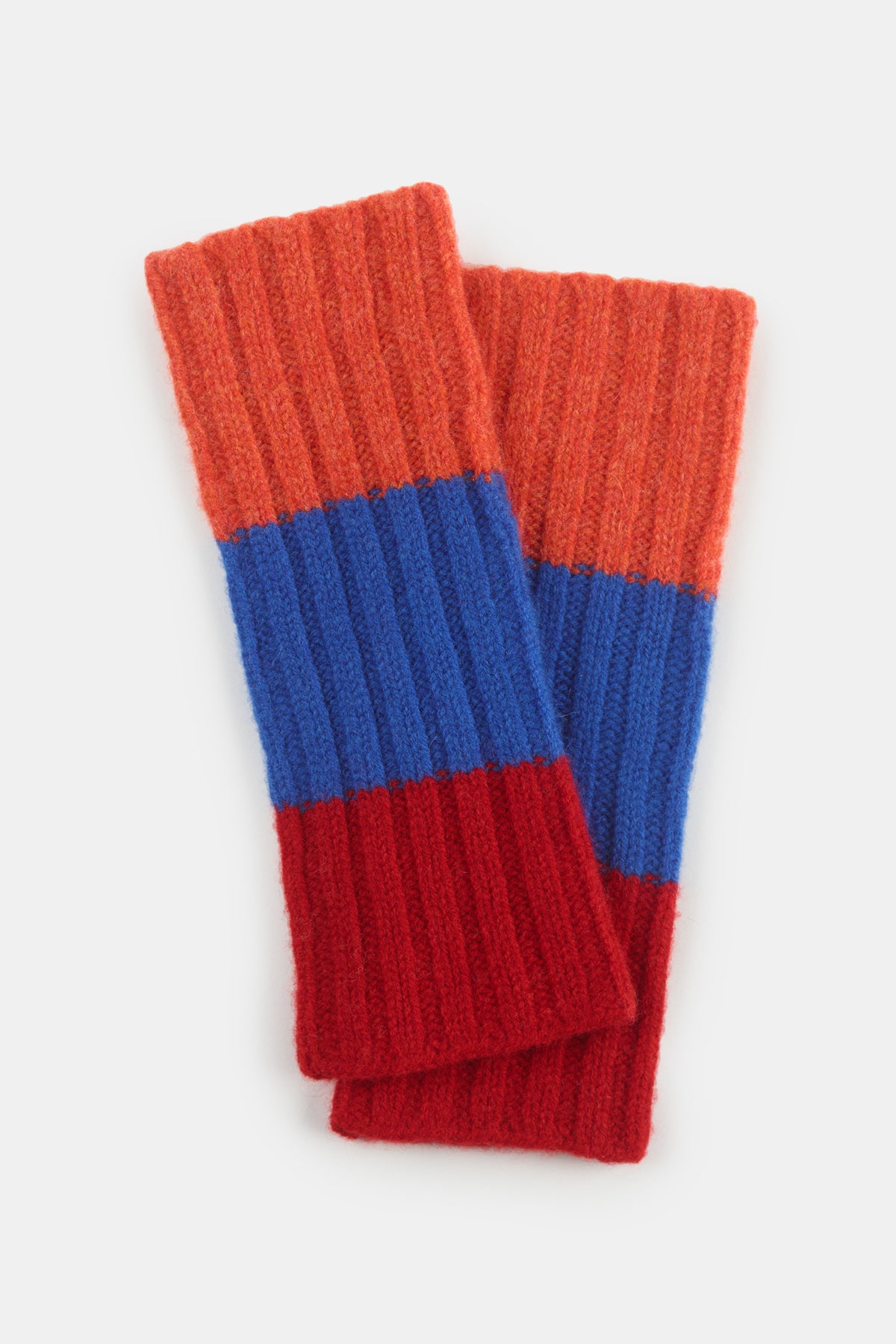 
            Unisex Lamsbwool Stripe Fingerless Glove Red Blue Orange Flatlay